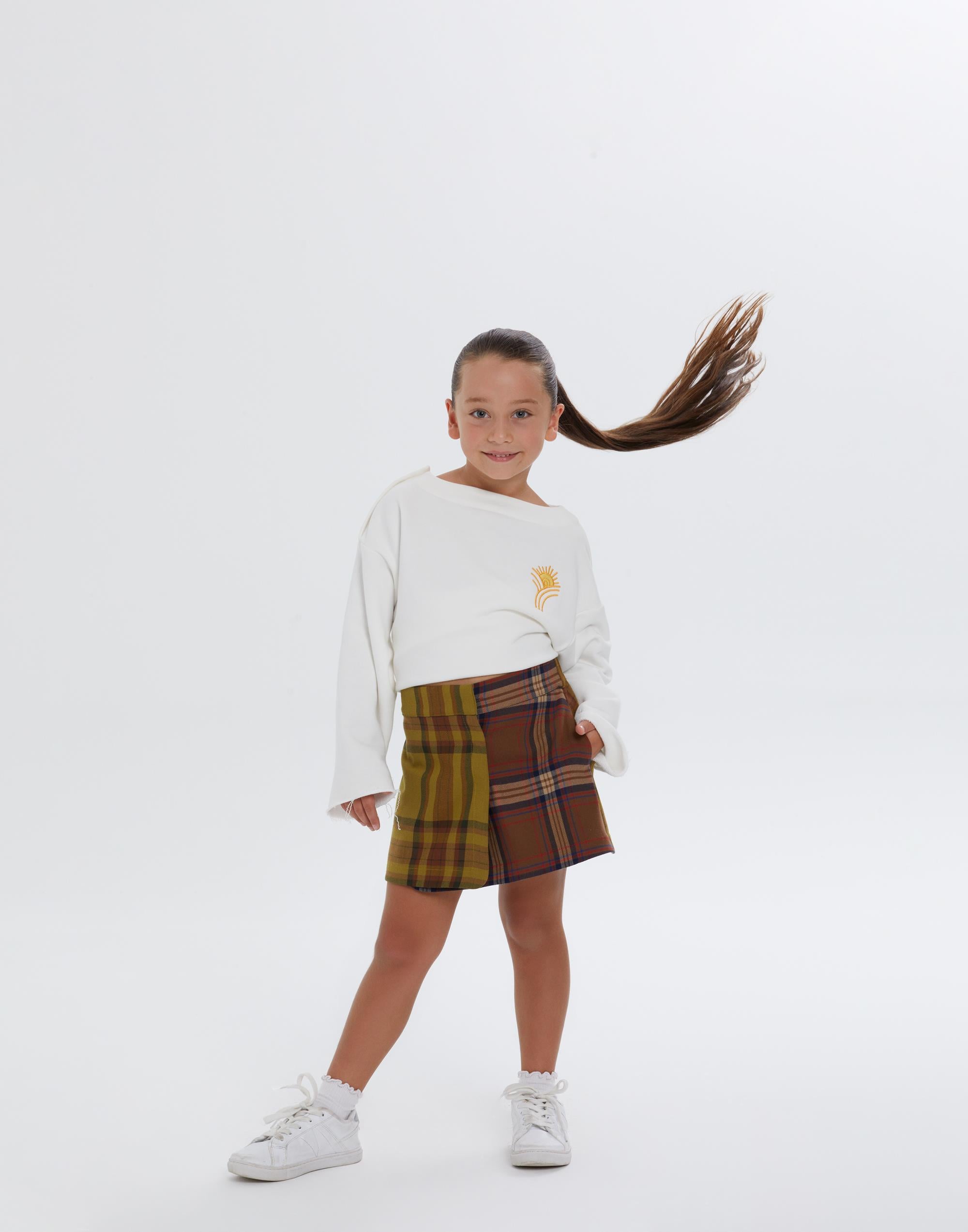 Kruvaze Çıtçıt Kapamalı Desenli Astarlı Yeşil Kız Çocuk Etek - junior, designer dresses, bachelorette, party dresses and graduation dresses.