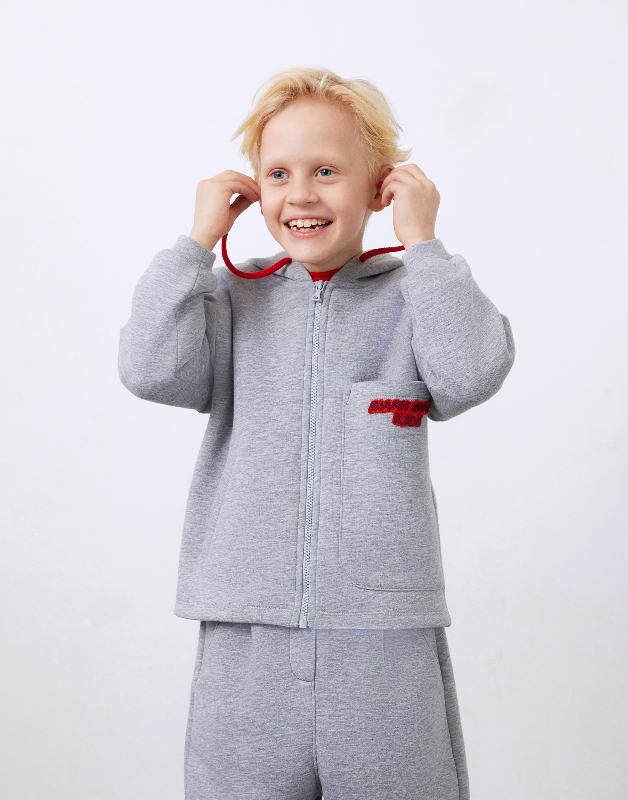 Nakış Detaylı Fermuarlı Gri Erkek Çocuk Sweatshirt - junior, designer dresses, bachelorette, party dresses and graduation dresses.