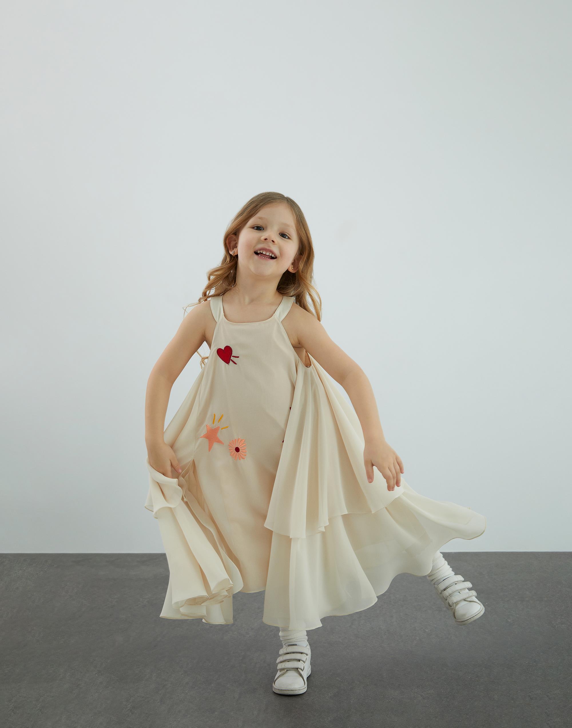 Nakış Detaylı Şifon Bej Elbise - junior, designer dresses, bachelorette, party dresses and graduation dresses.