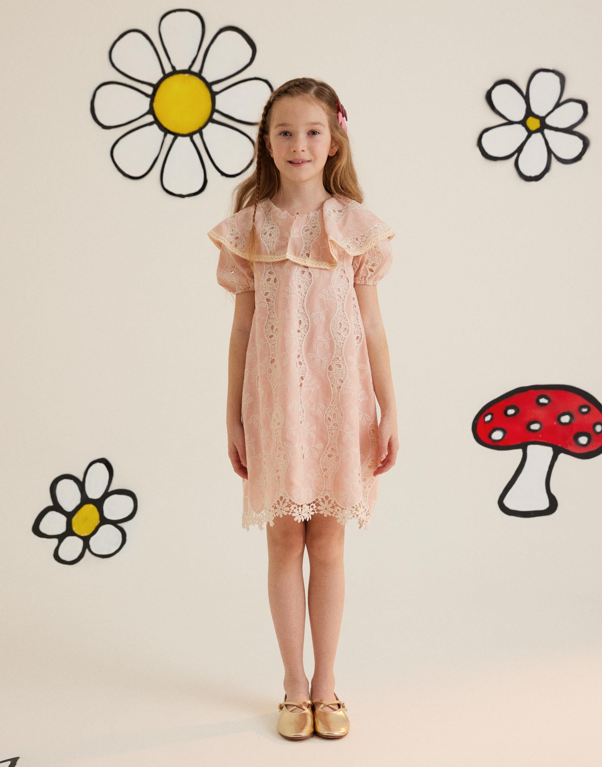 Önlük Yakalı Dantel Desenli Pembe Elbise - junior, designer dresses, bachelorette, party dresses and graduation dresses.