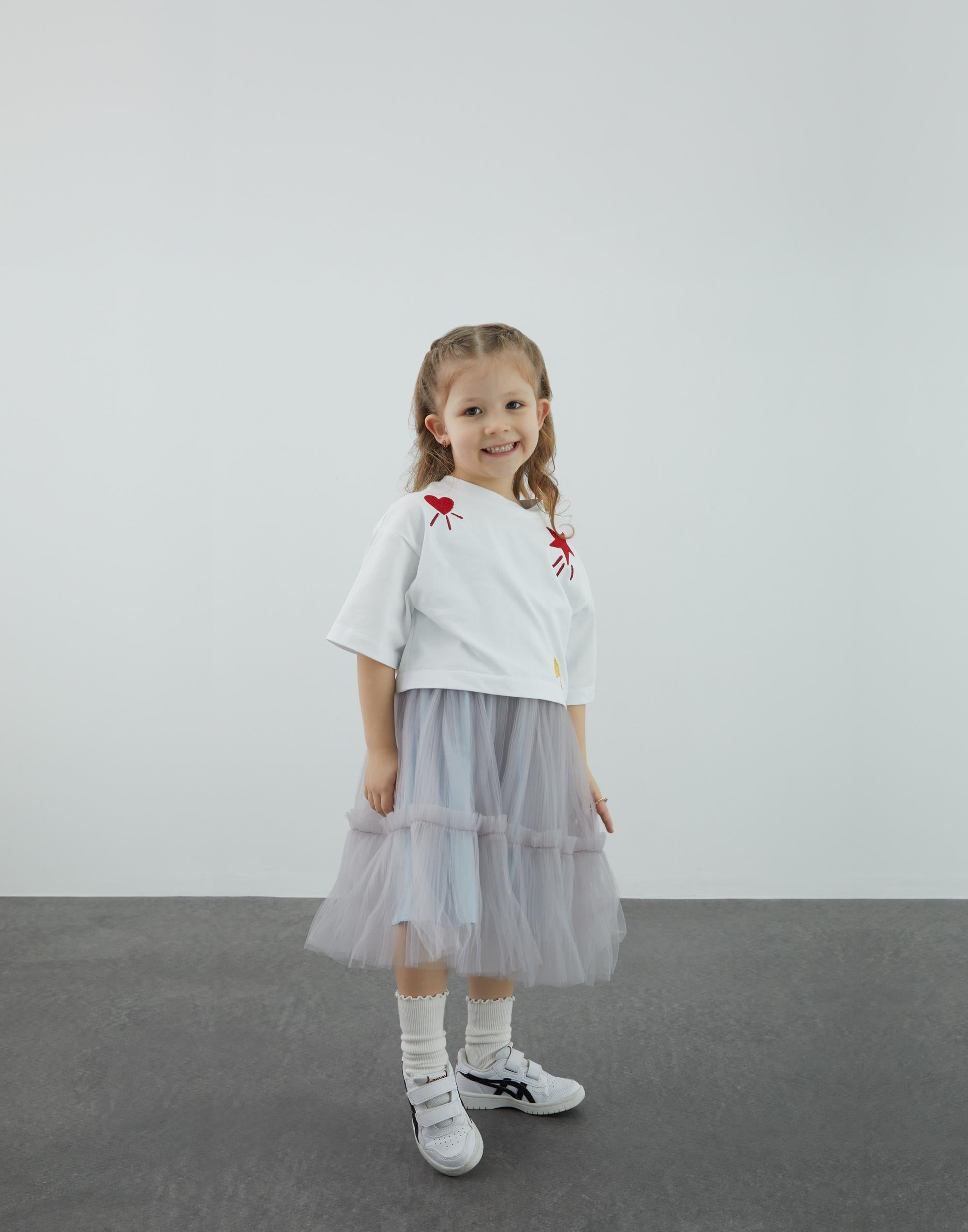 Tül Detaylı T Shırt Gri Elbise - junior, designer dresses, bachelorette, party dresses and graduation dresses.