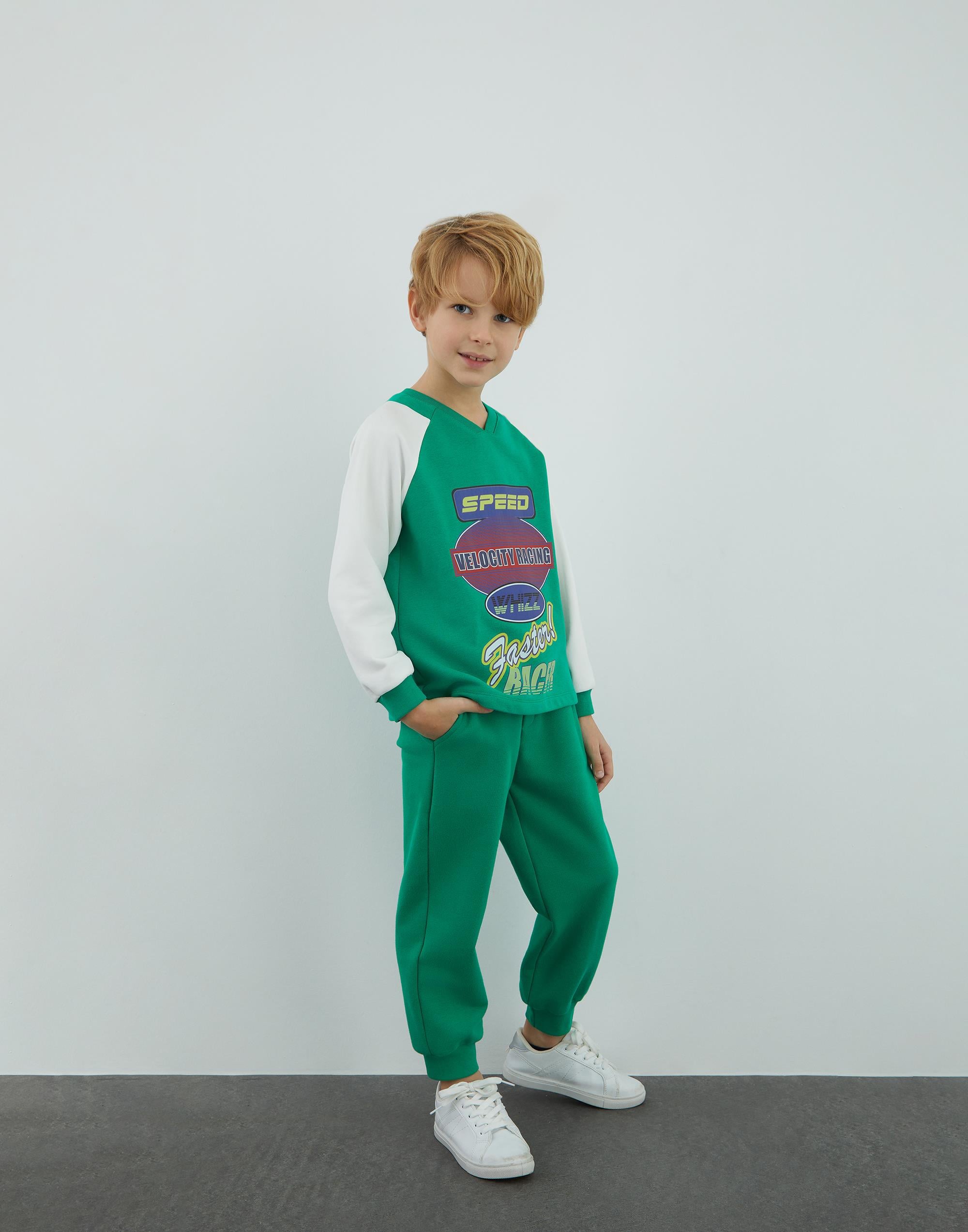 Yarışçı Slogan Baskı Ve Kontrast Garnili Yeşil Sweatshirt - junior, designer dresses, bachelorette, party dresses and graduation dresses.