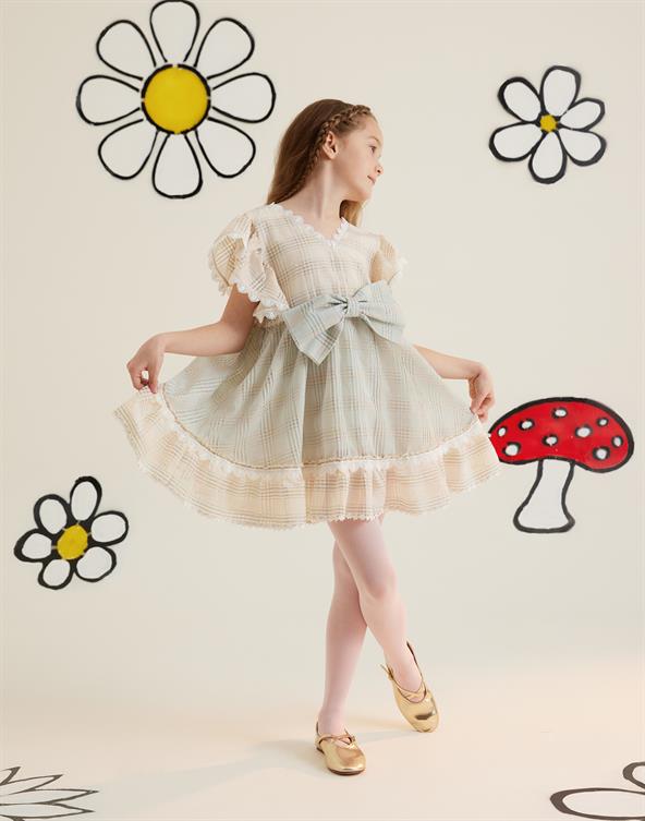 Danteli Fiyonk Detaylı Fırfırlı Desenli Yeşil Elbise - junior, designer dresses, bachelorette, party dresses and graduation dresses.