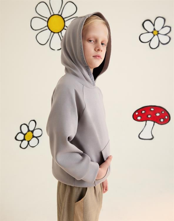 Kapüşonlu Nakış Detaylı Gri Sweat-Shirt - junior, designer dresses, bachelorette, party dresses and graduation dresses.