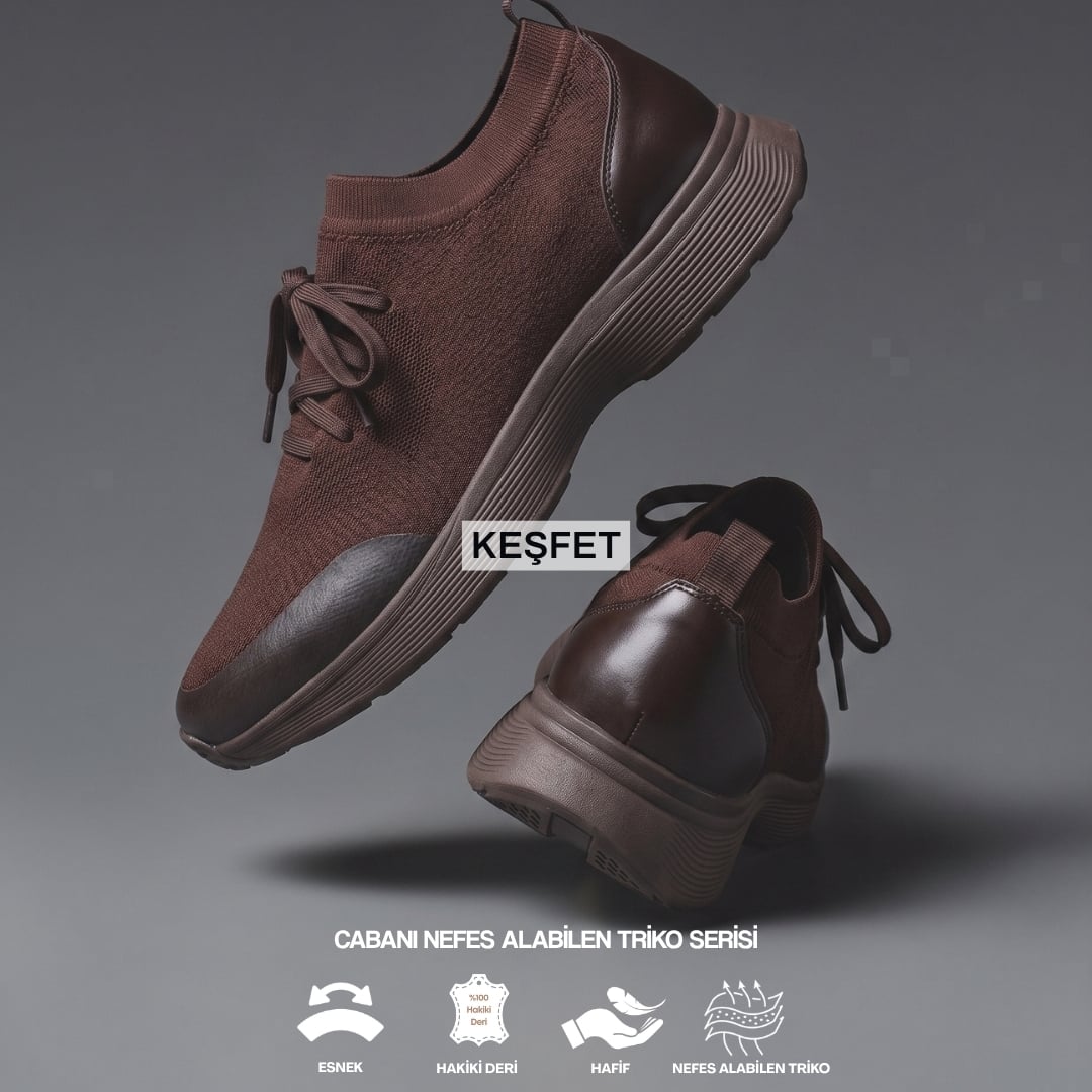 Cabani Kahve Triko Hakiki Dana Deri Erkek Sneaker