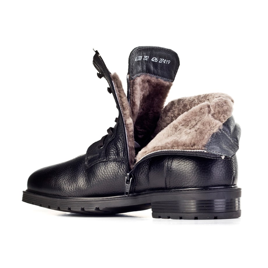 Genuine Leather Black Furry Casual Boots