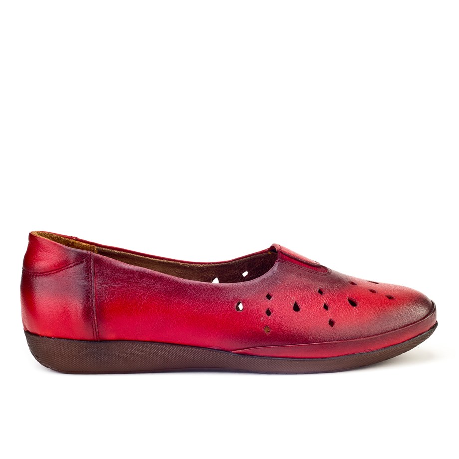 Hakiki Deri Kırmızı Kadın Düz Ayakkabı | Cabani