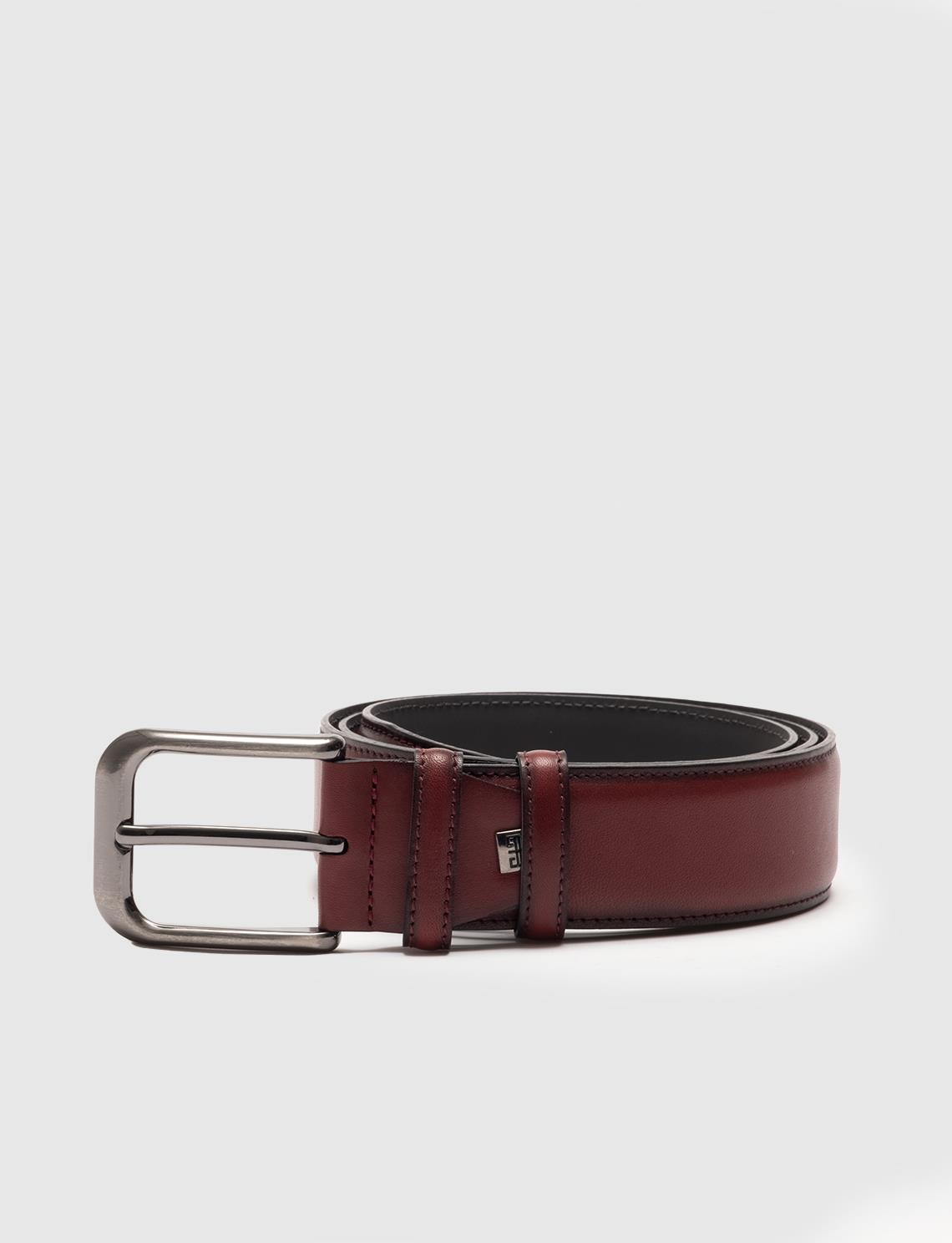Men Burgundy Genuine Leather Belt