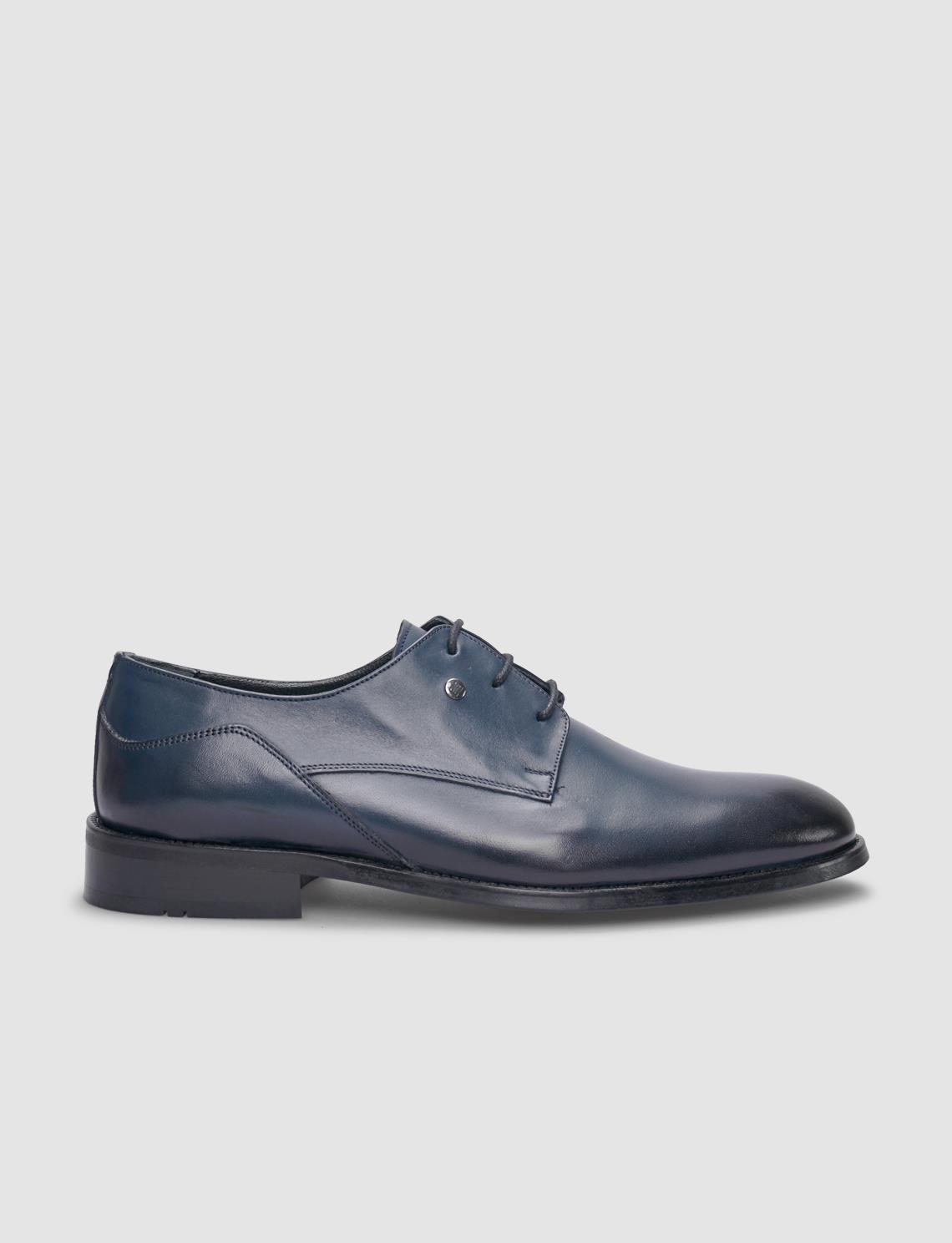 Men Navy Blue Genuine Leather Dress Shoes