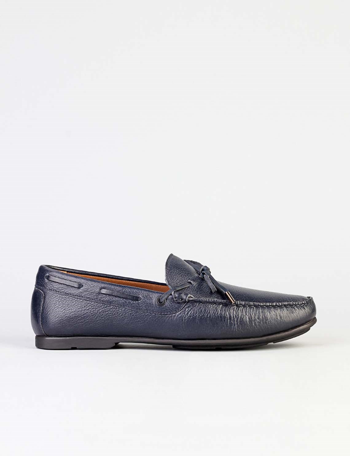 Men Navy Blue Genuine Leather Loafers