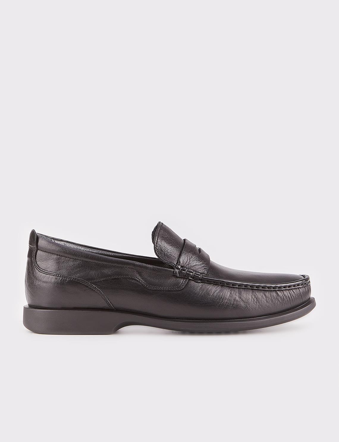 Men Black Genuine Leather Slip On Penny Loafers