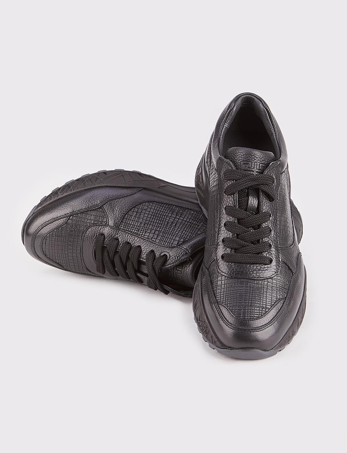Hakiki Deri Siyah Bağcıklı Klasik Erkek Spor Ayakkabı | Cabani