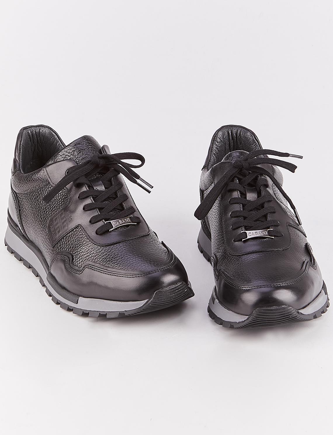 Hakiki Deri Siyah Bağcıklı Yazlık Erkek Spor Ayakkabı | Cabani