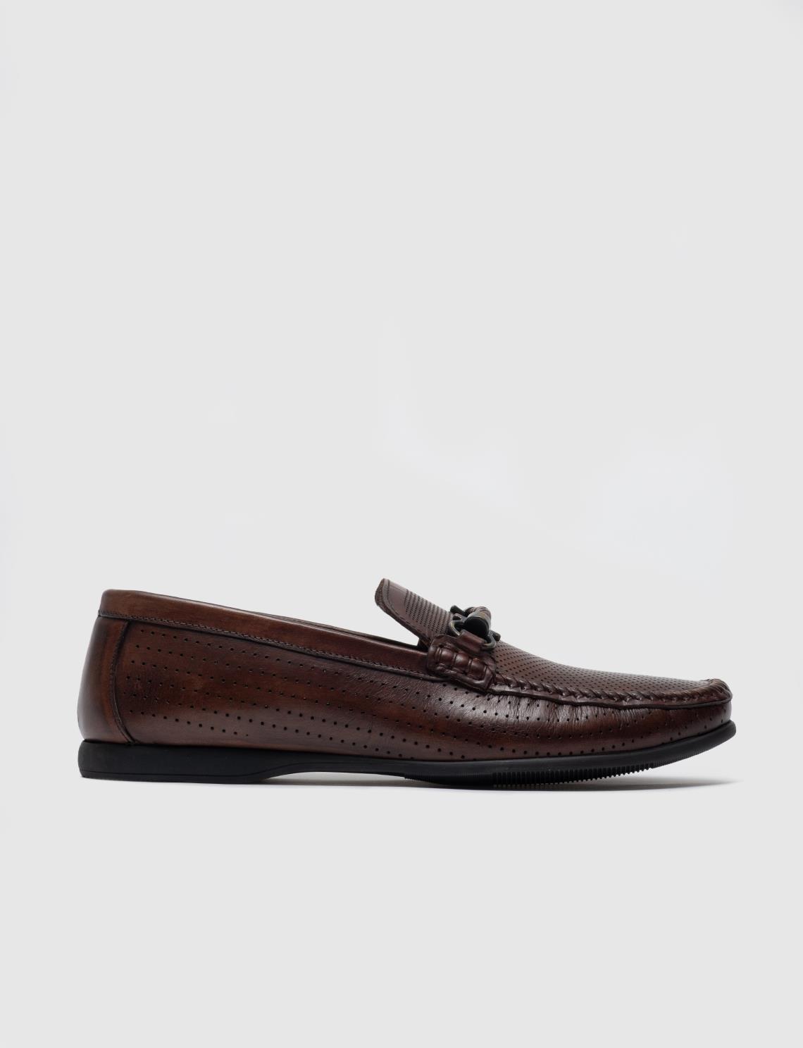 Hakiki Deri Yazlık Kahverengi Kemer Detaylı Erkek Loafer Ayakkabı | Cabani