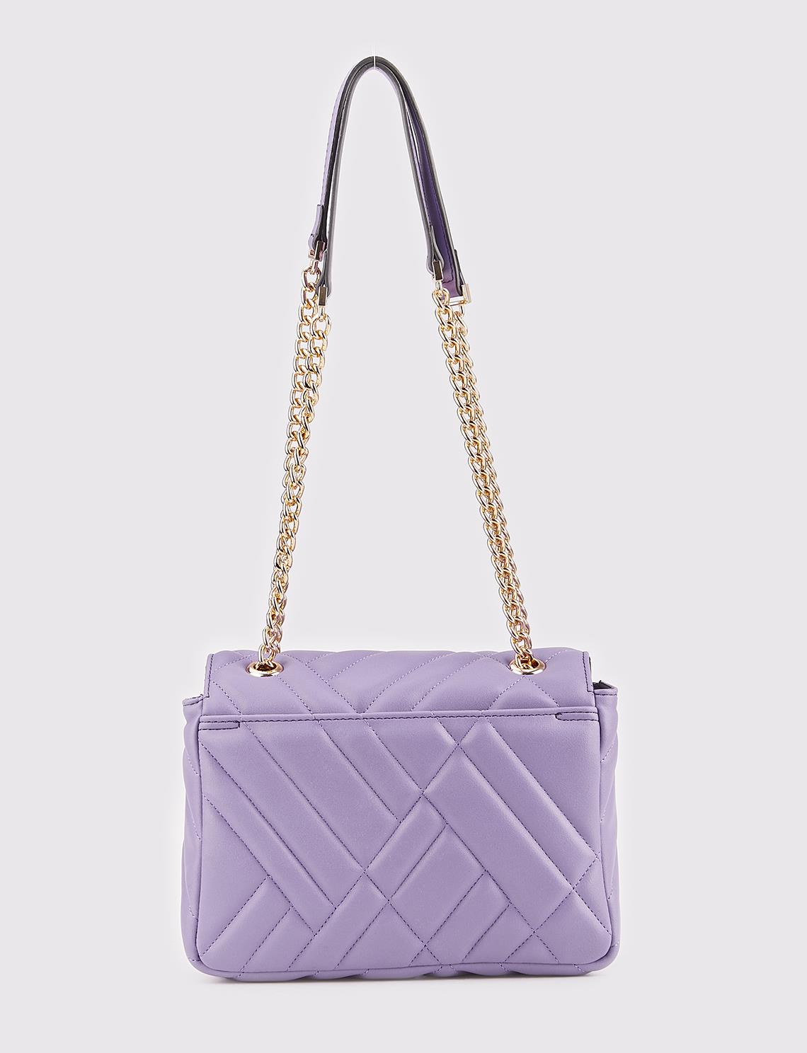 Women Lilac Quilted Flap Chain Square Bag
