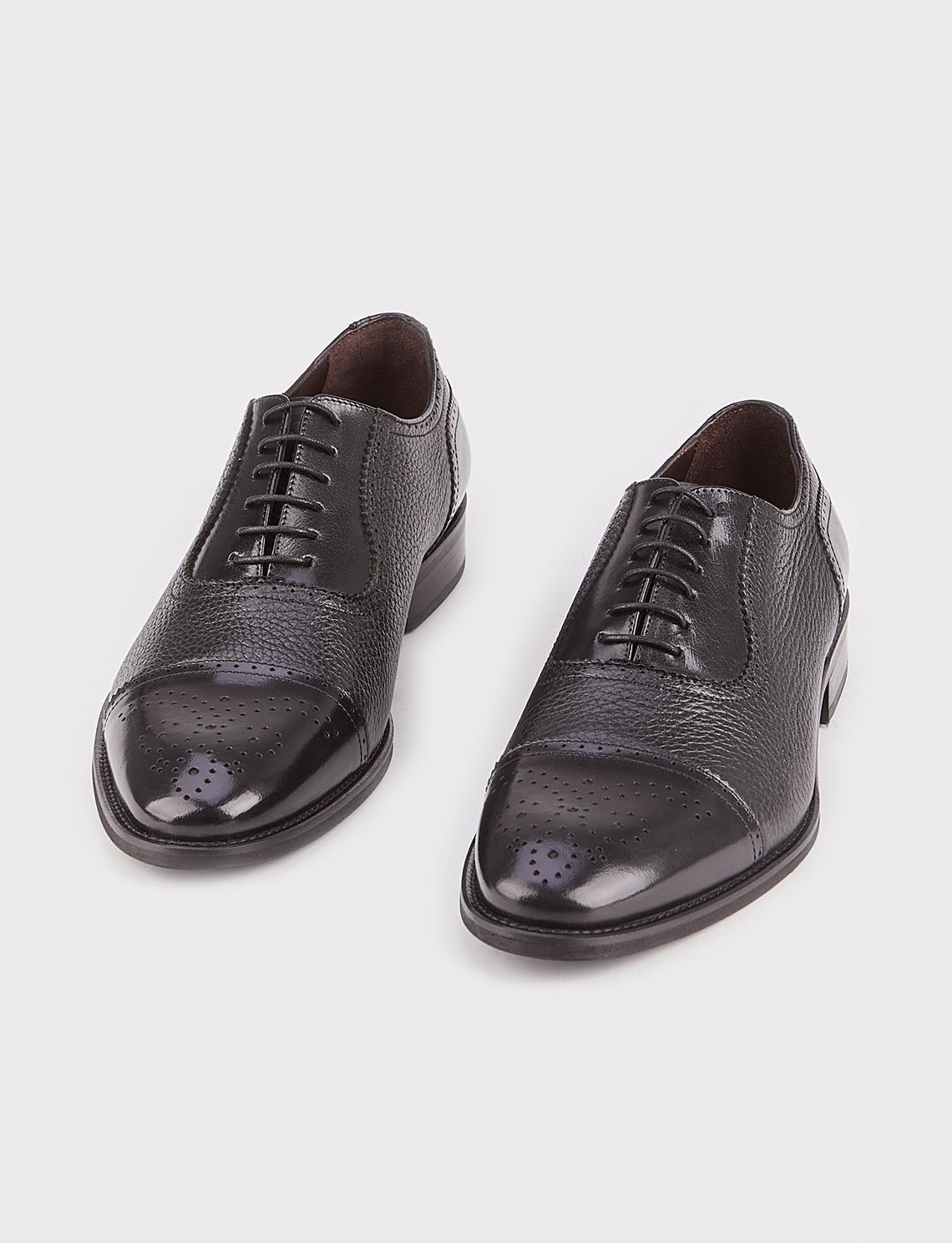 Microlight Taban Hakiki Deri Siyah Bağcıklı Erkek Klasik Ayakkabı | Cabani