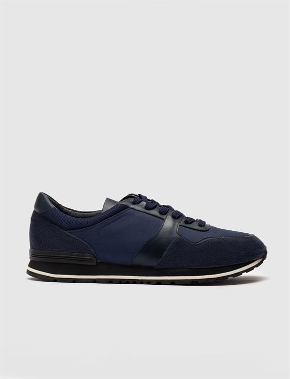 Men Navy Blue Genuine Leather Suede Lace Up Sneakers
