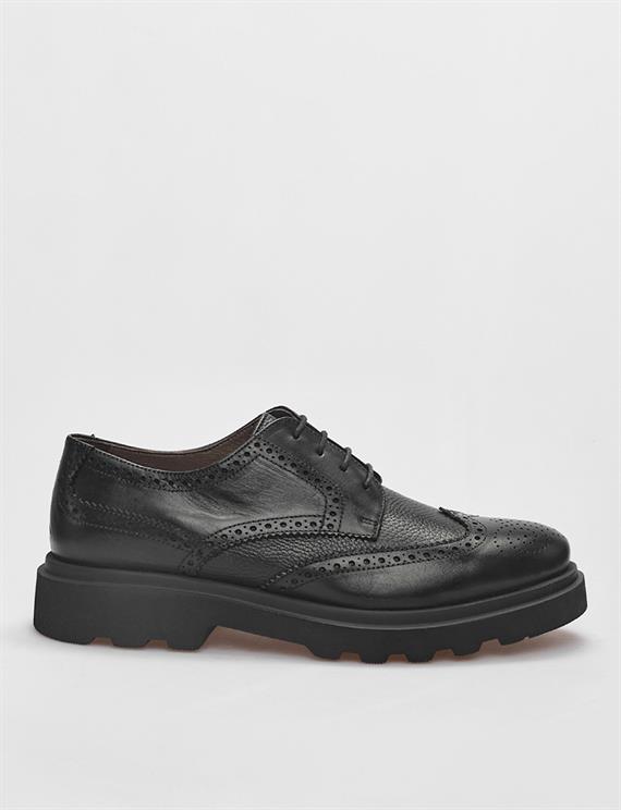 Men Black Genuine Leather Wing Tip Casual Shoes