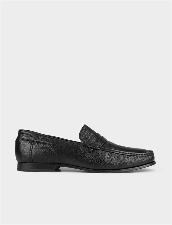 Men Black Genuine Leather Penny Loafers