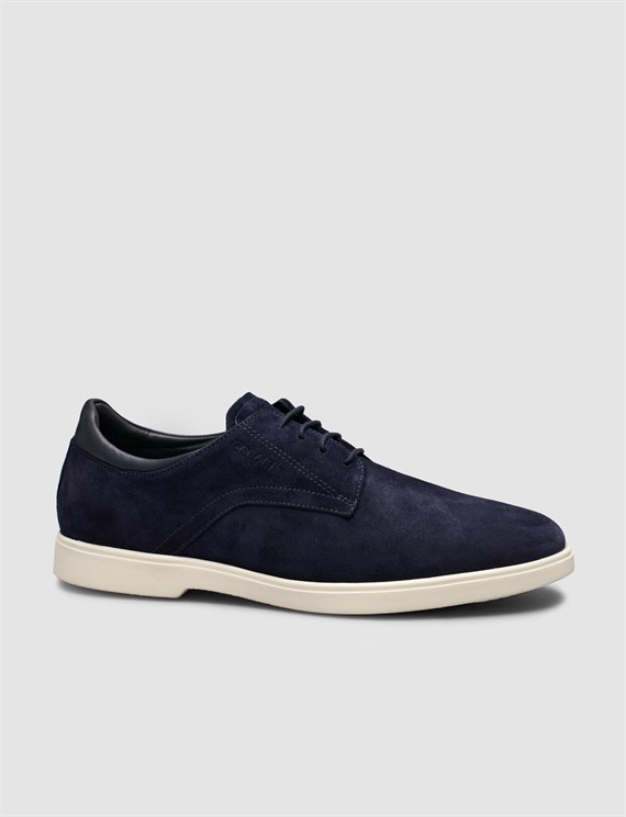 Navy Suede-Texture Genuine Calf Leather Lace-Up Men's Shoes l Cabani