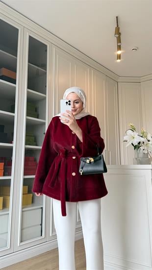 Kely Kısa Kaban Bordo