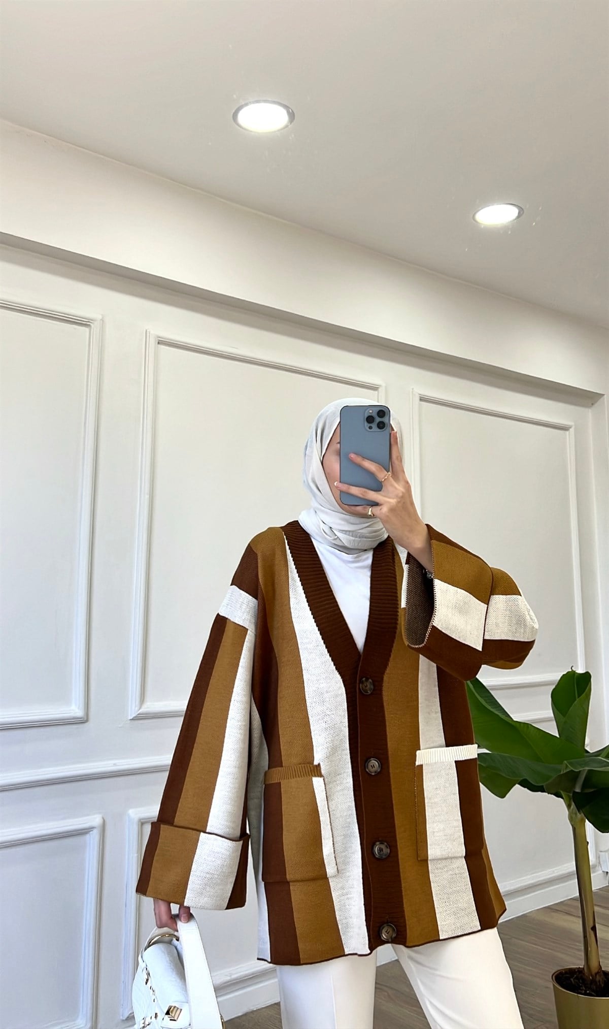 Acı Kahve Çizgili Hırka