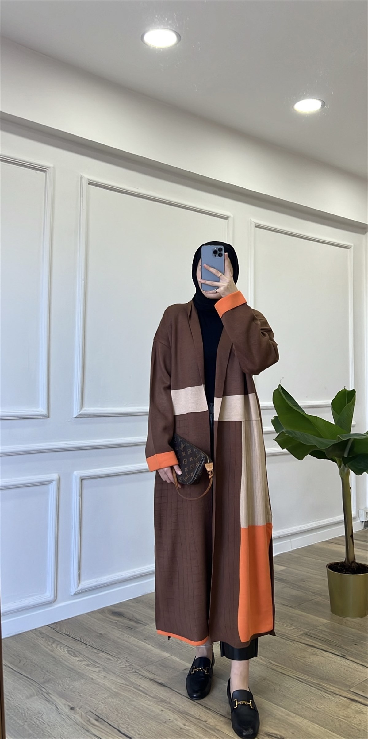 Acı Kahve - Uzun Tasarım Triko Hırka