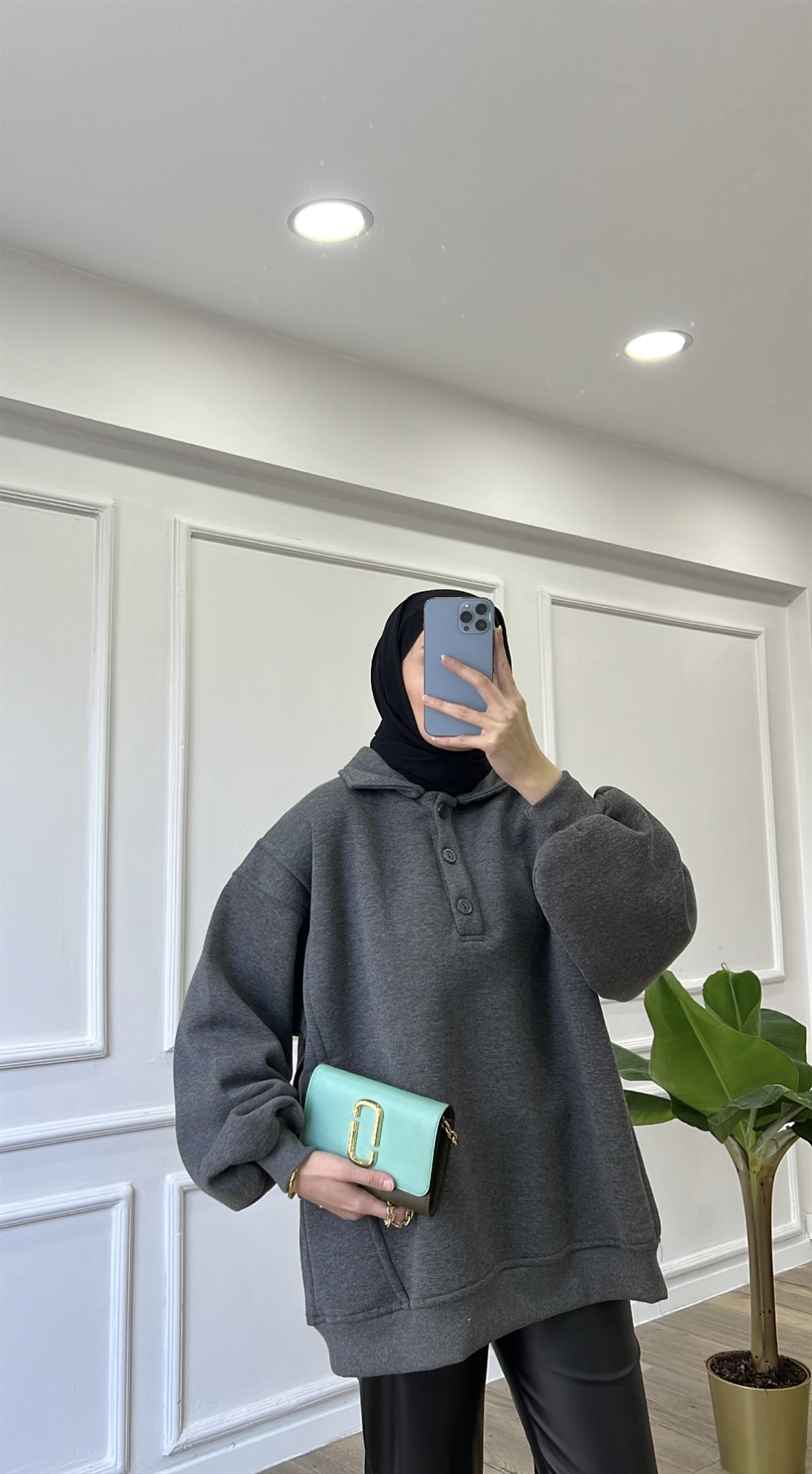 Antrasit - Polo Yaka Sweatshirt