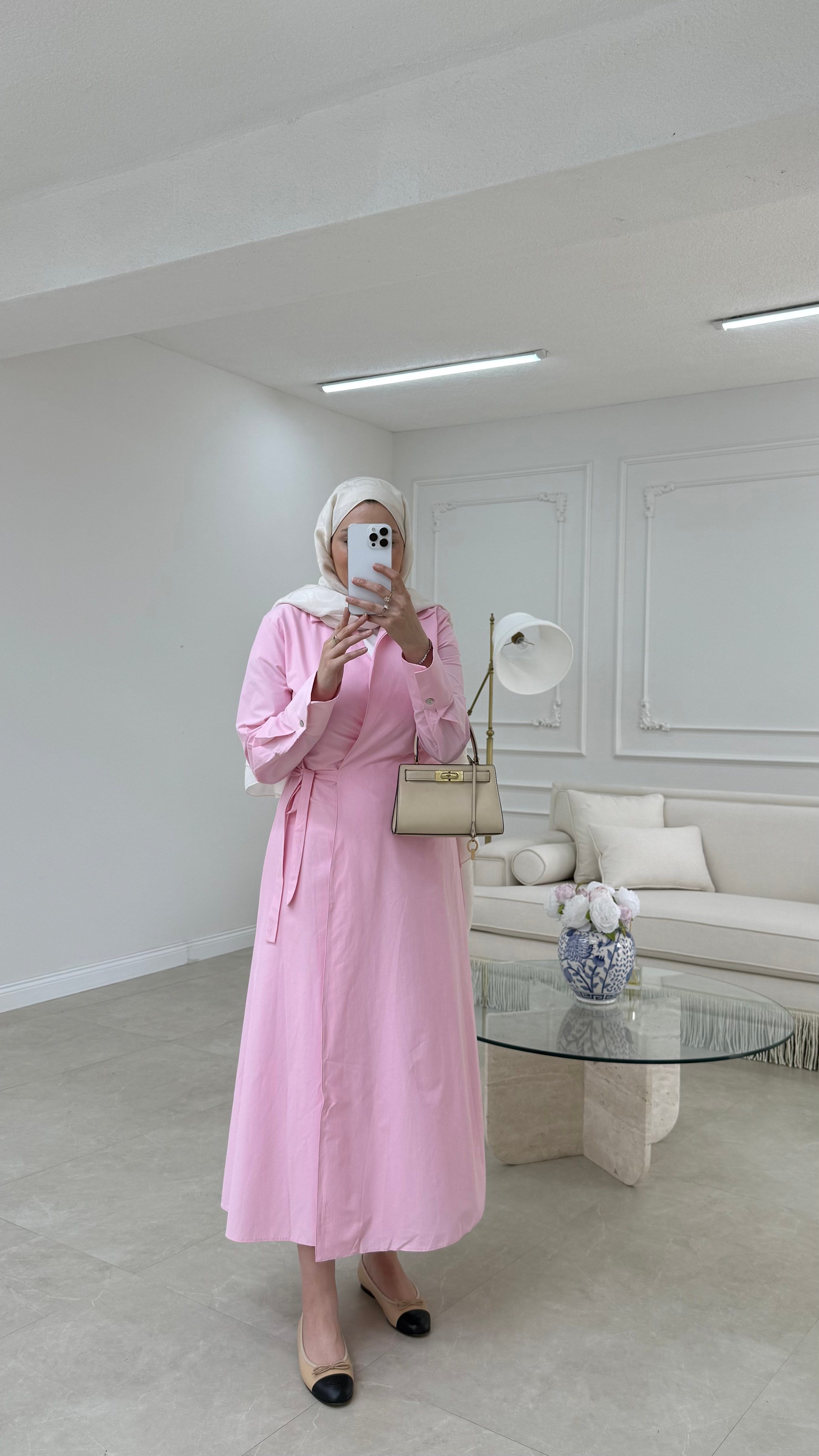 Bağlamalı Poplin Elbise Pembe 