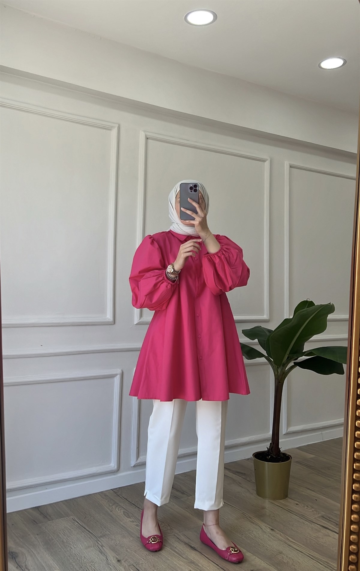Balon Kol Gömlek - Pembe