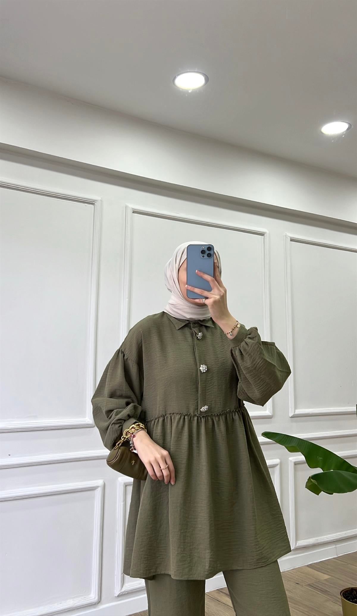 Bebe Mavisi - Keten Taşlı Takım 