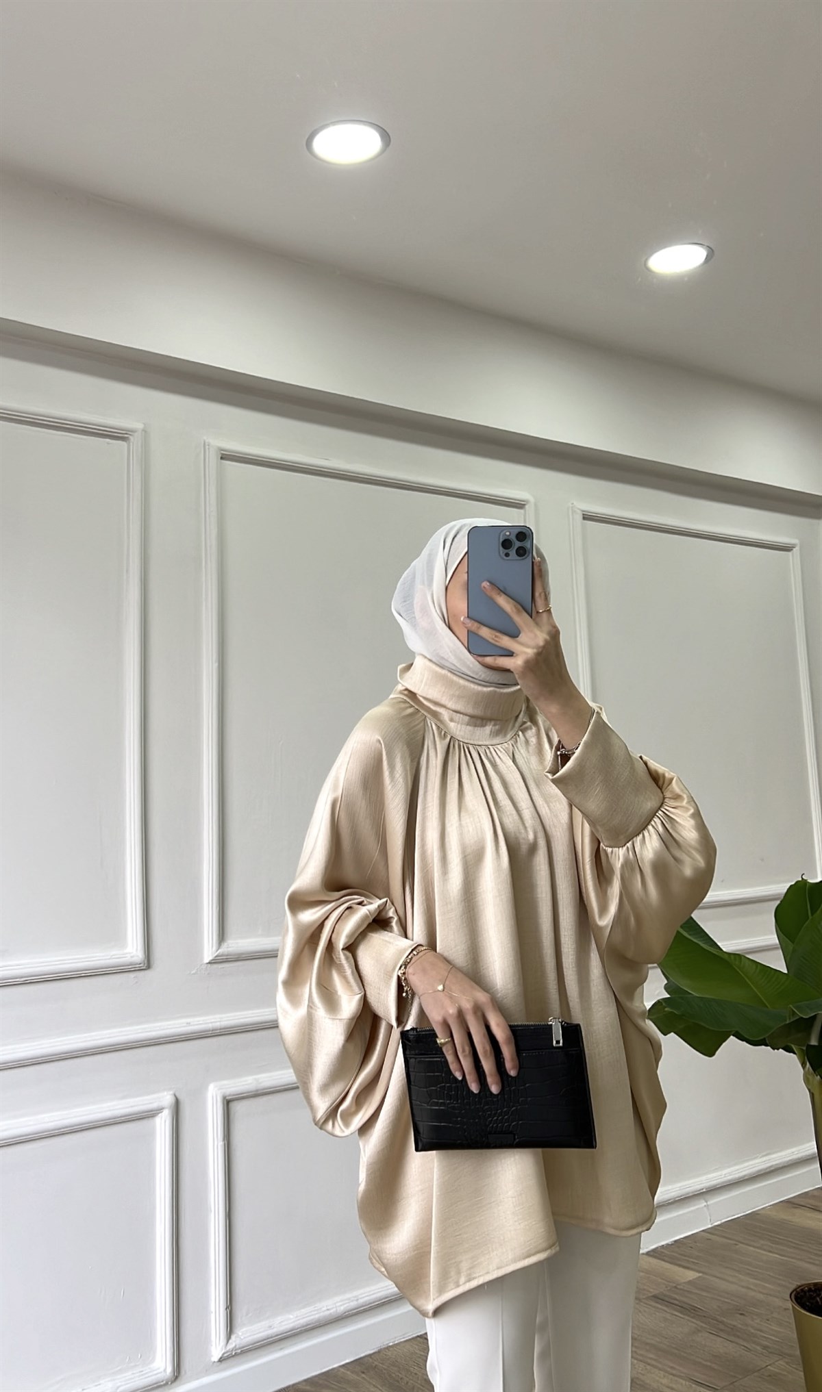 Bej - Saten Tunik