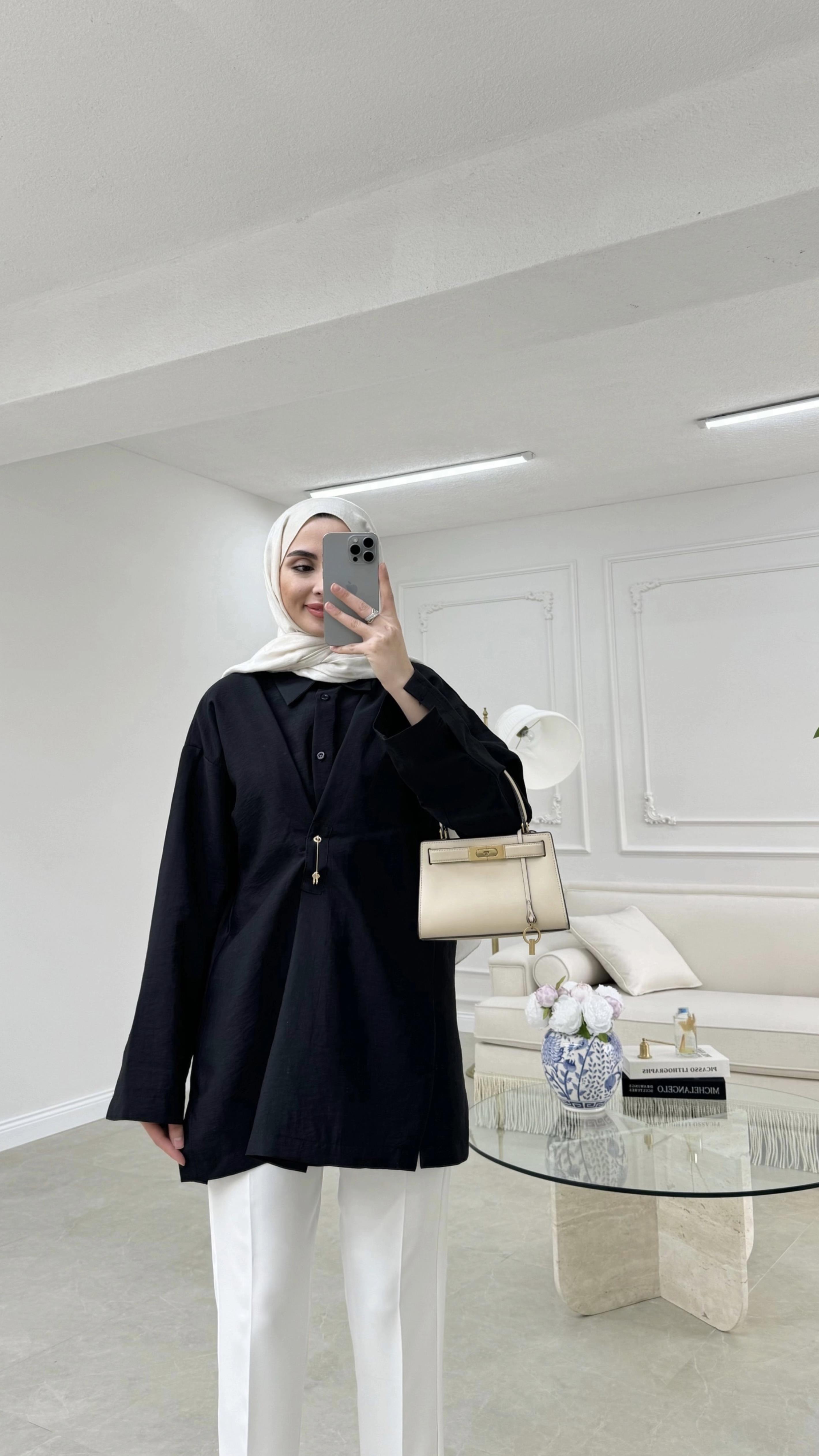 Broşlu Cupra Gömlek Siyah 