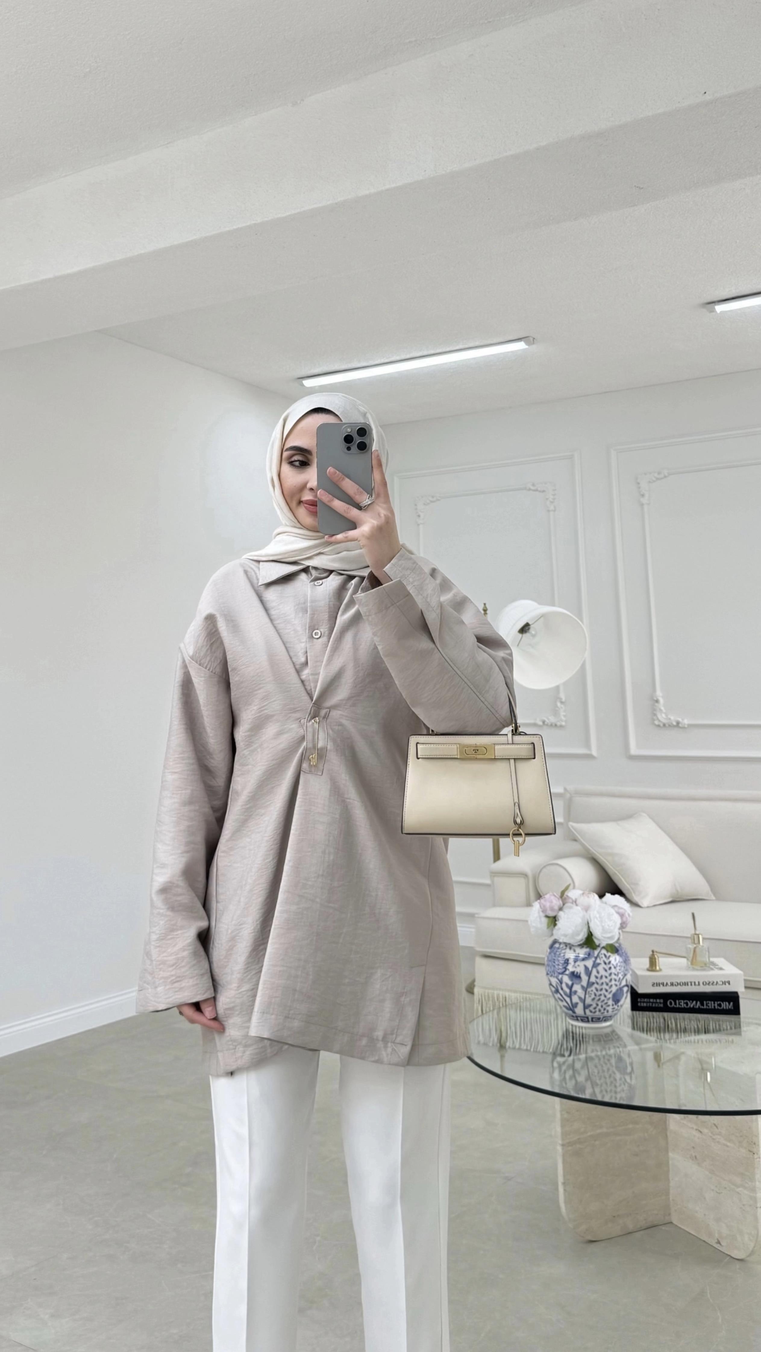 Broşlu Cupra Gömlek Taş 