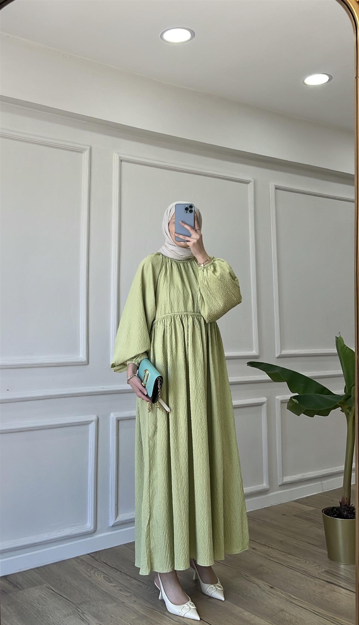 Çağla - Oversize Bisiklet Yaka Elbise