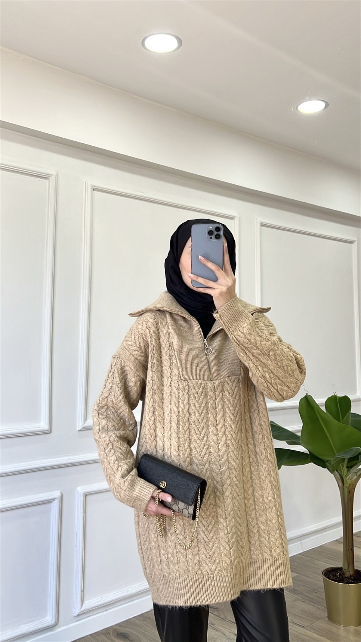 Camel Örgülü Kazak 