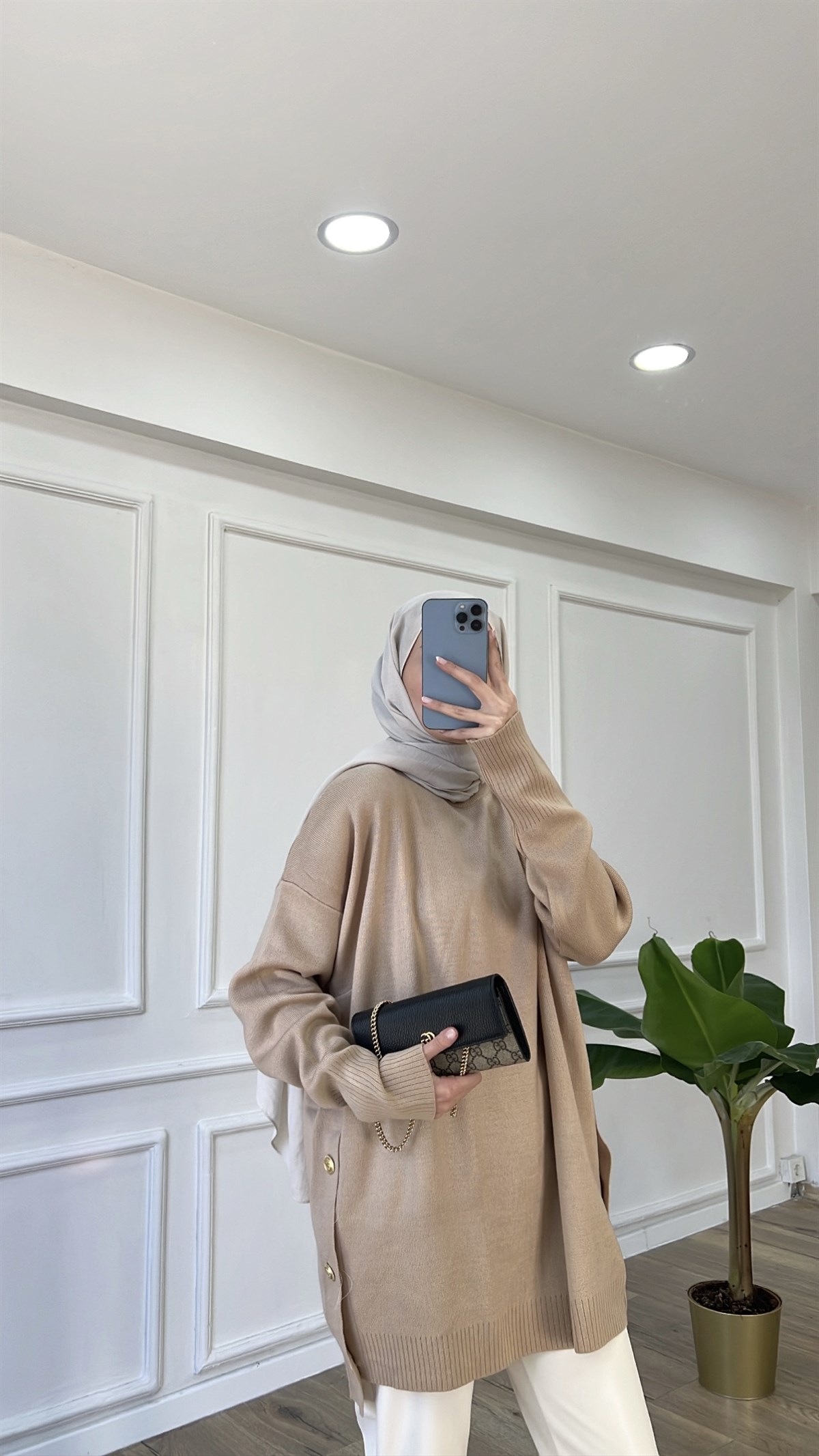 Camel - Yan kısımları düğmeli triko