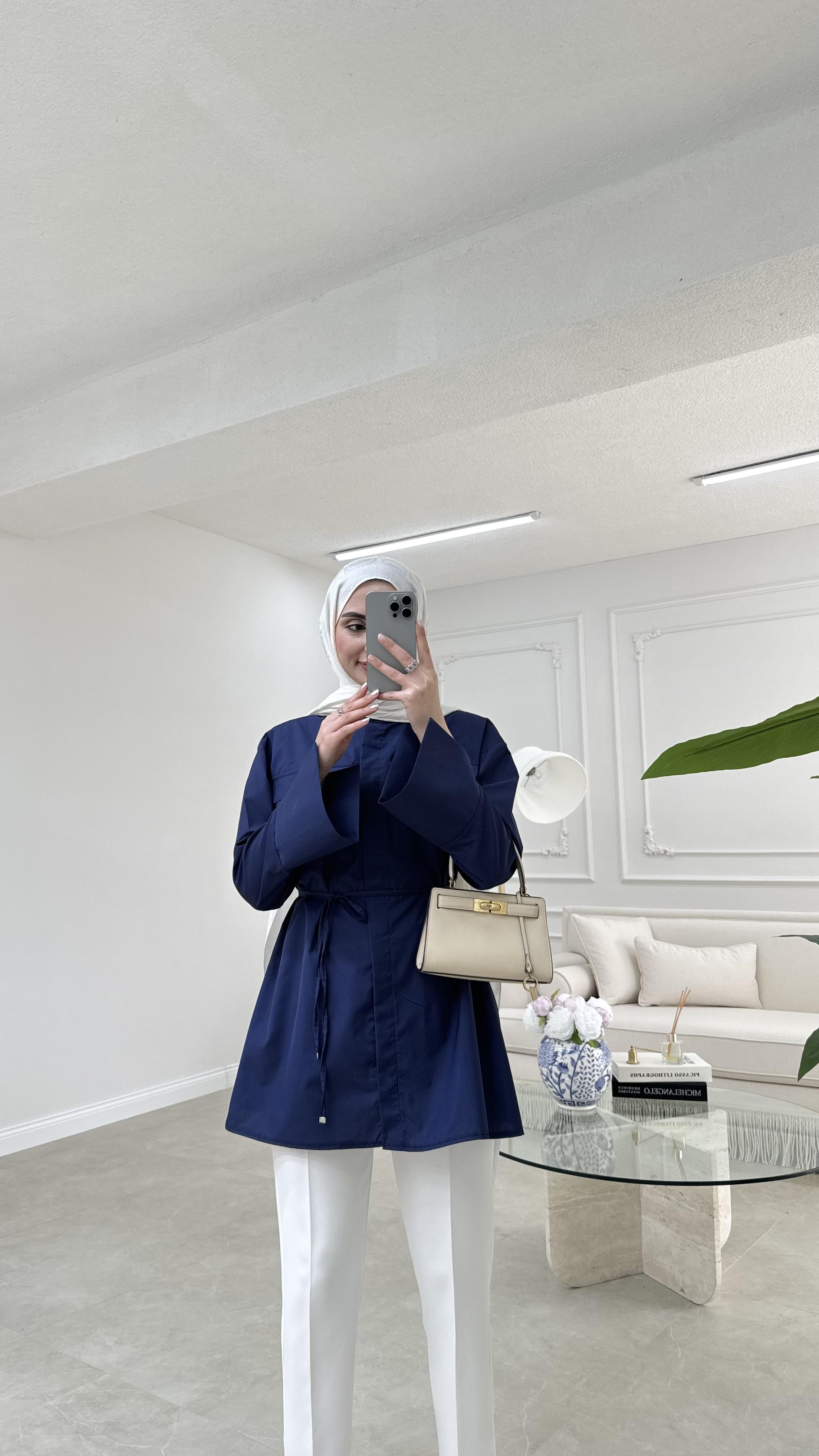 Cep Detaylı Poplin Gömlek Lacivert