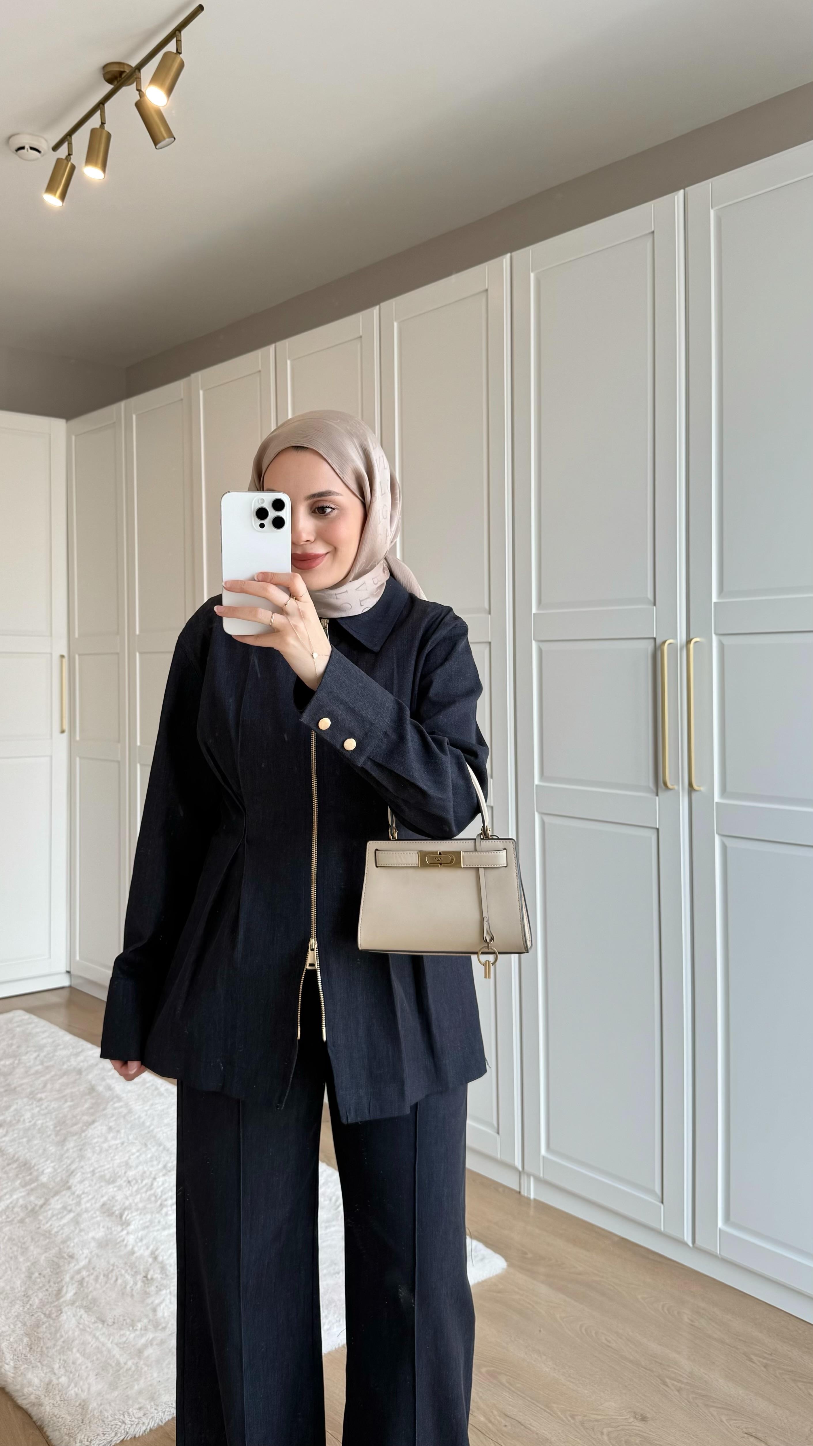 Çift Fermuarlı Denim Takım 