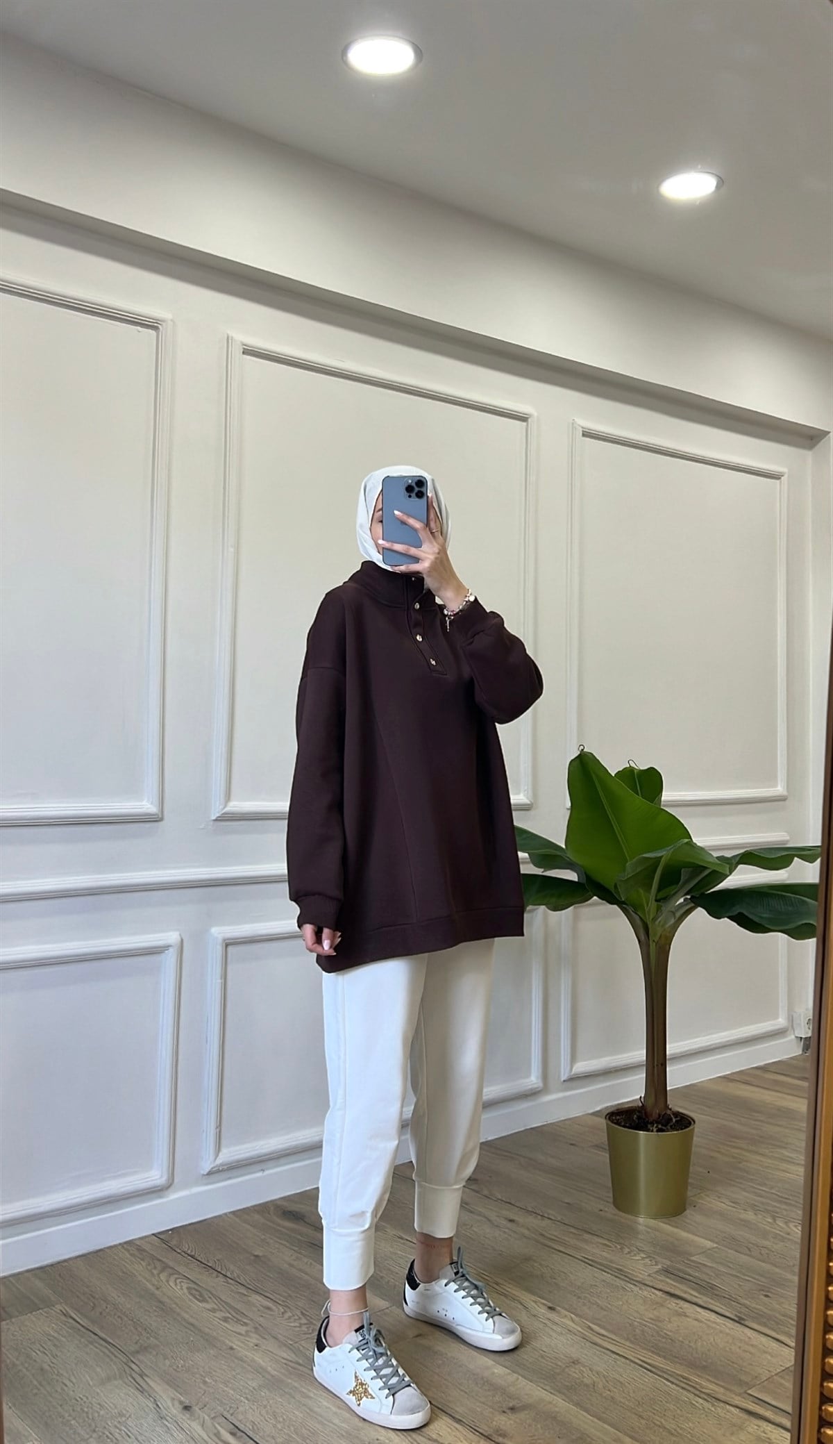 Çıtçıtlı Sweatshirt - Acı Kahve