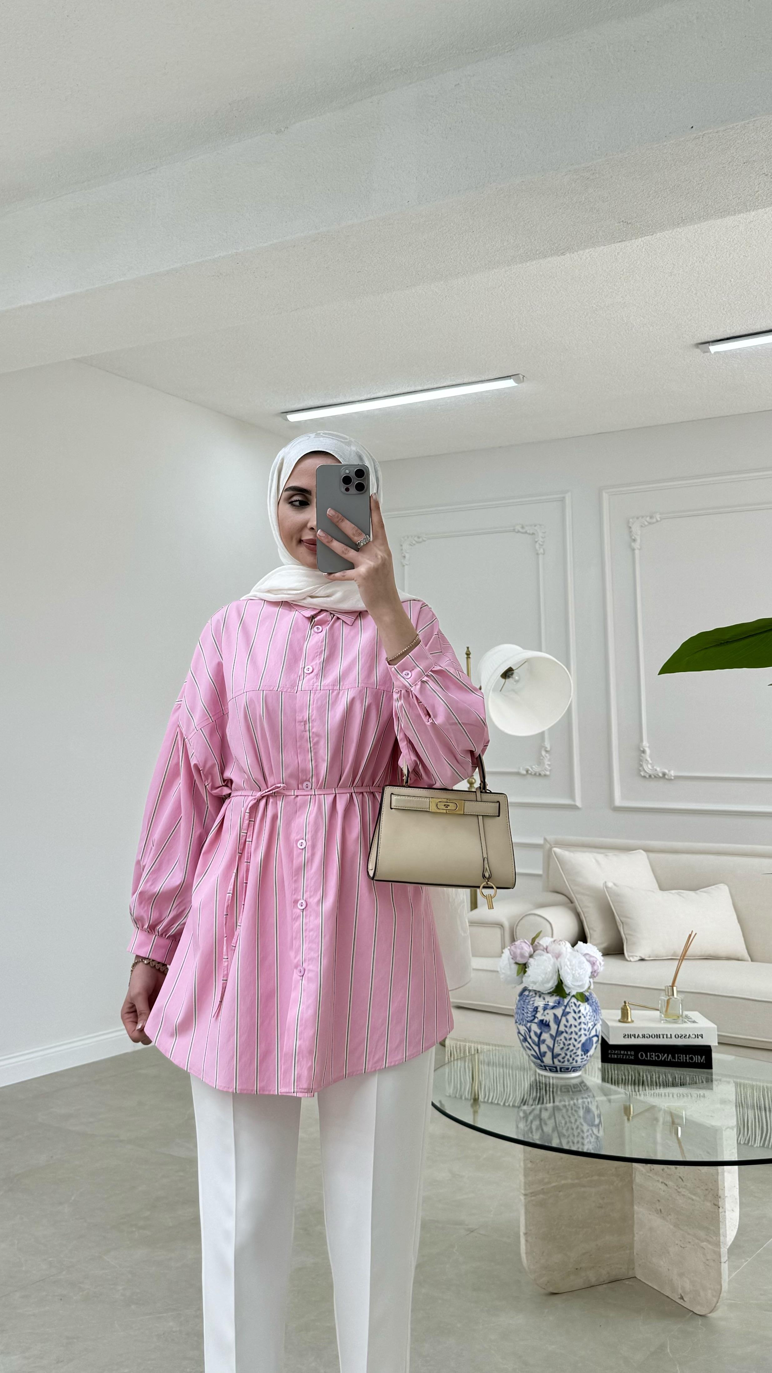 Çizgili Gömlek Pembe 