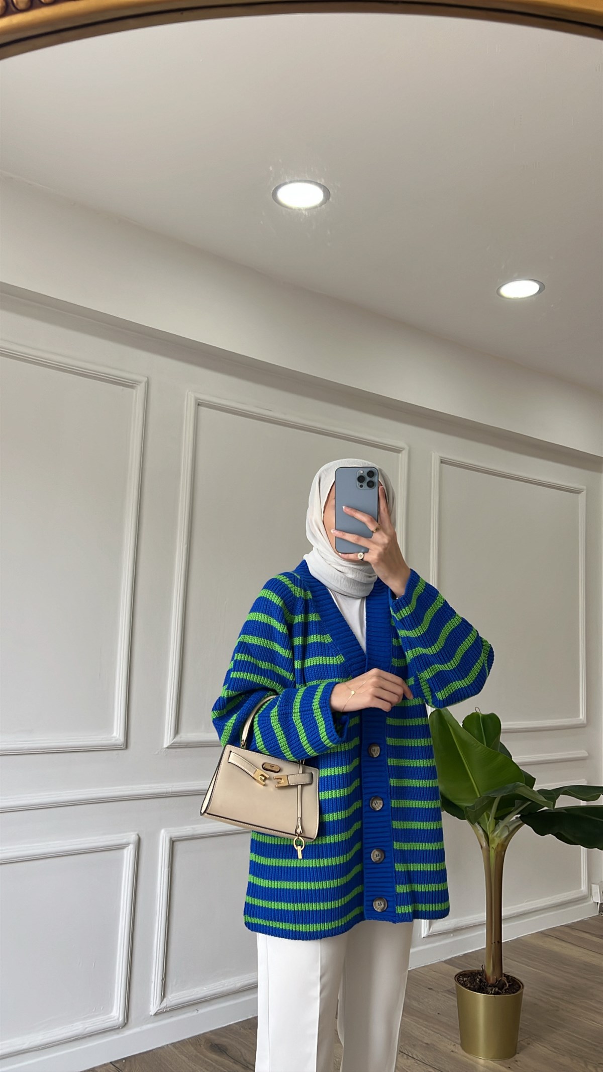 Çizgili Triko Hırka - Mavi/Yeşil