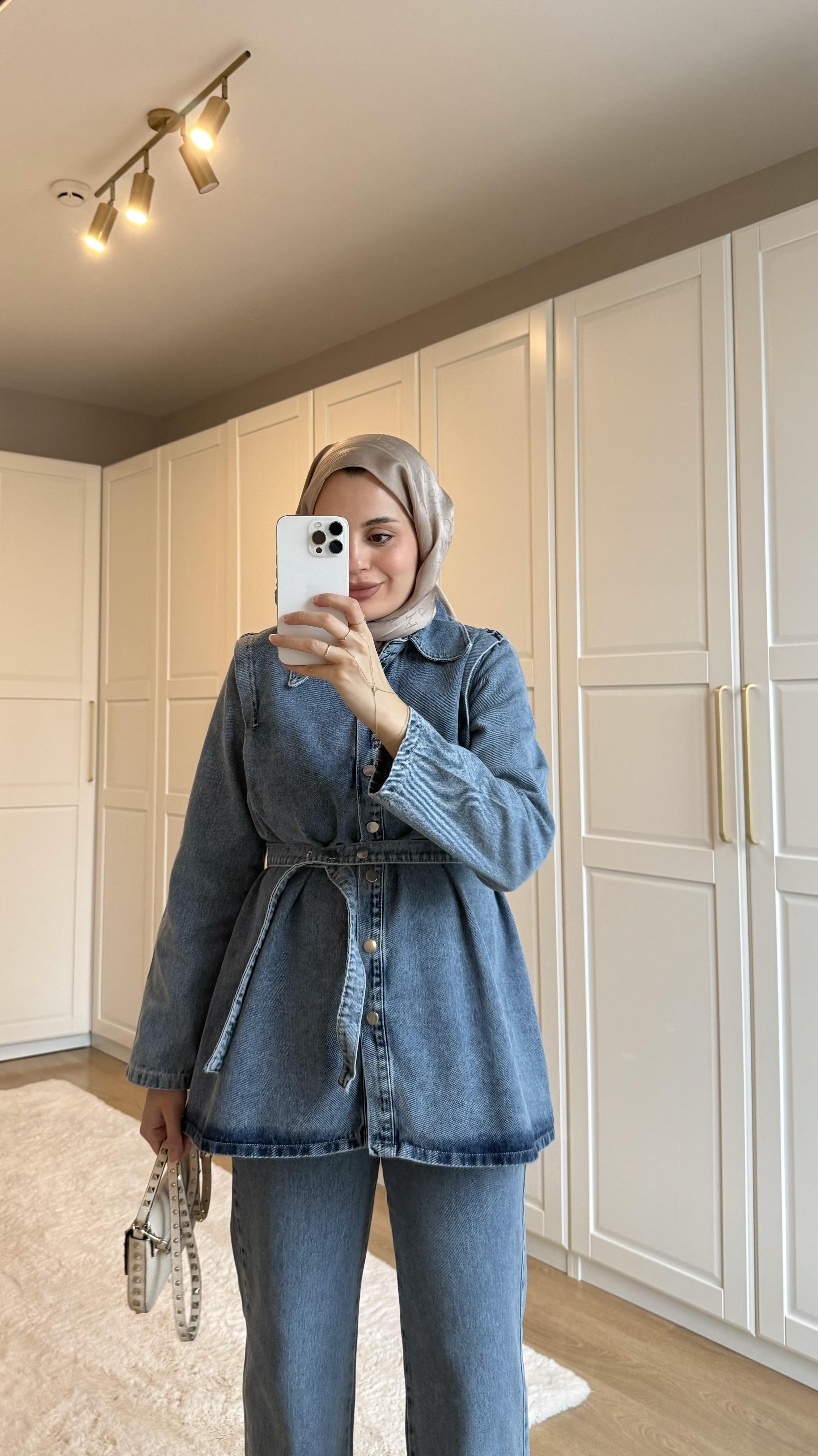 Denim Ceket Takım Mavi