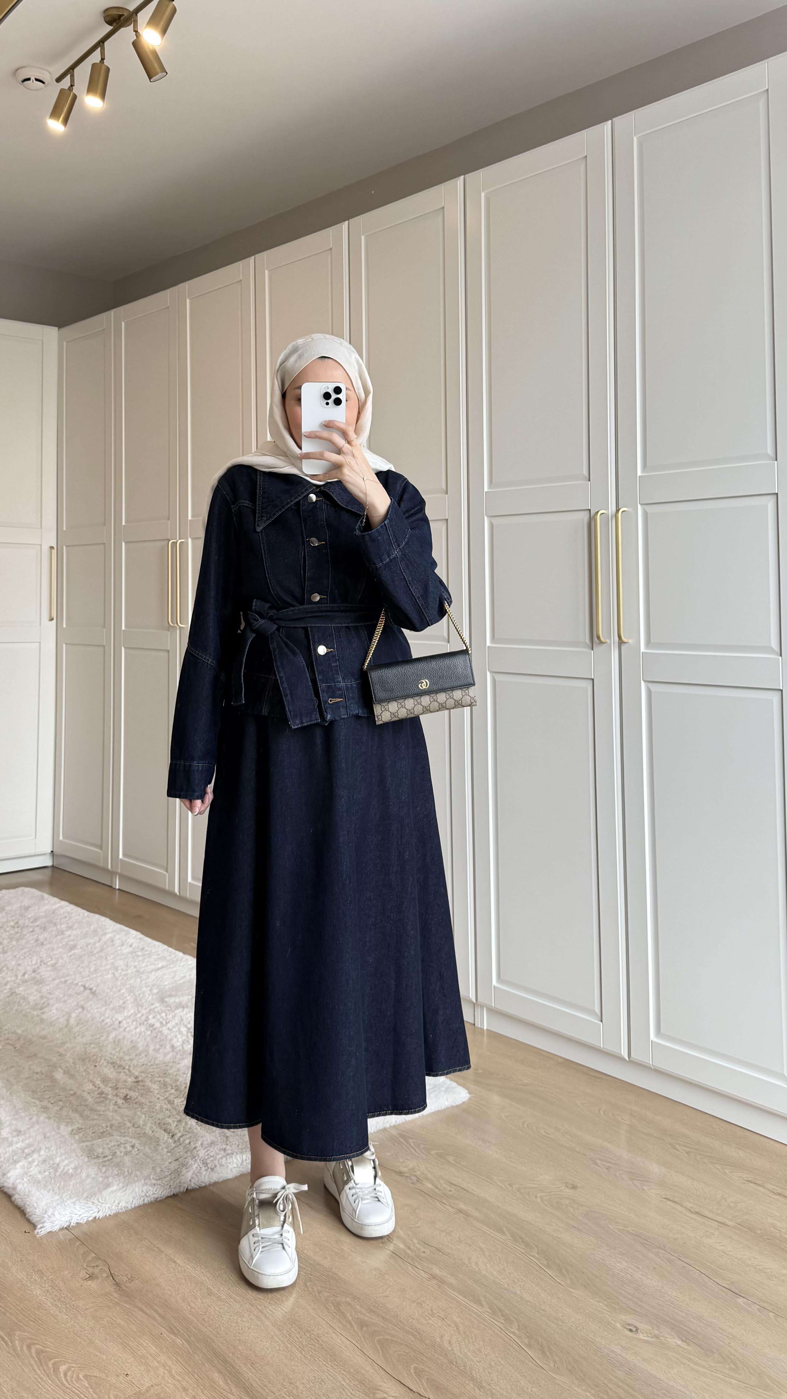 Denim Etekli Takım Mavi