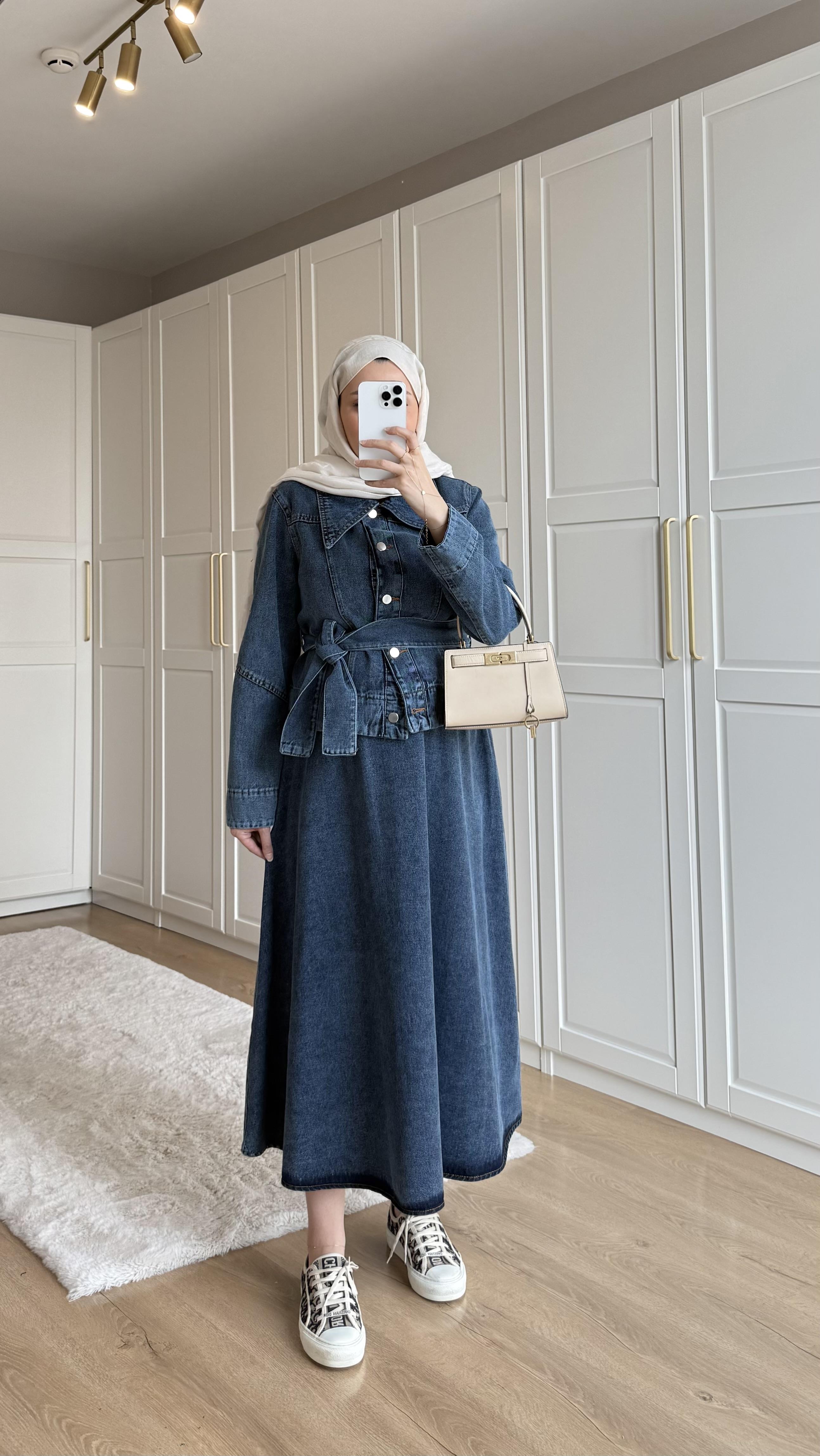 Denim Etekli Takım Mavi