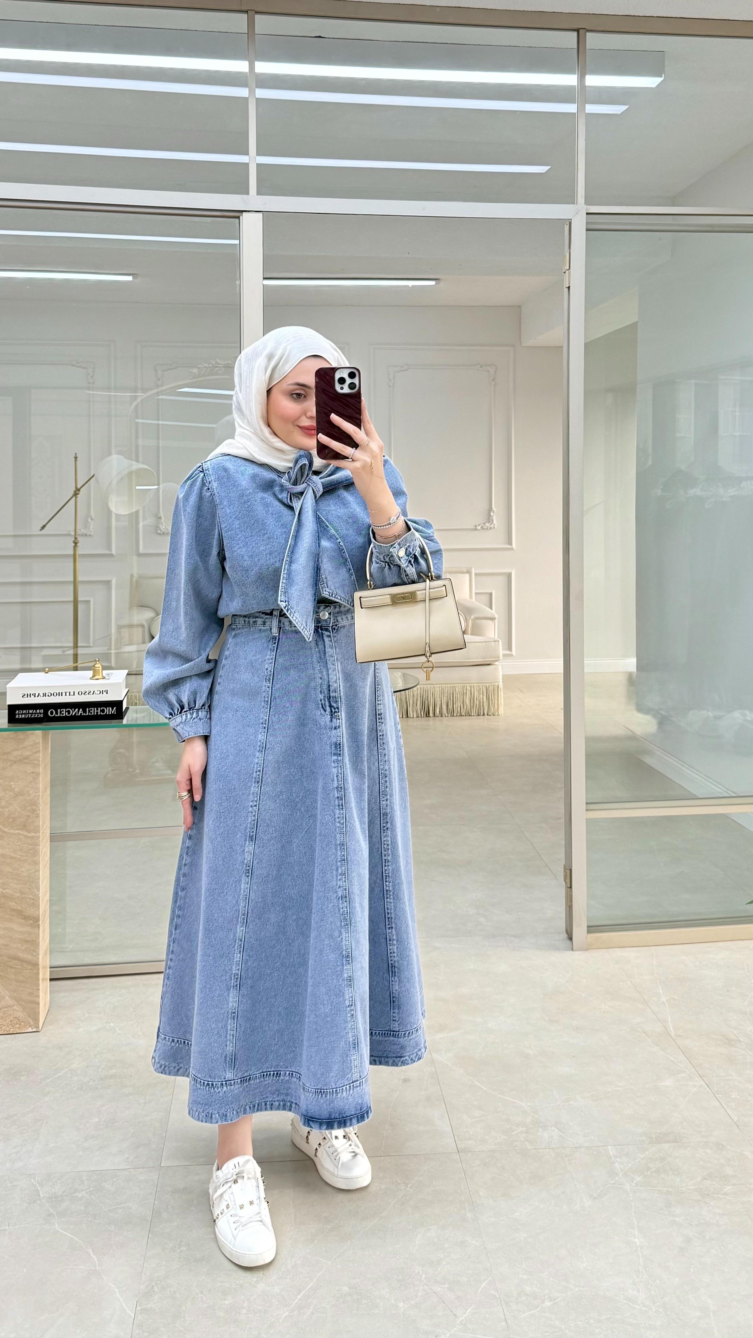 Denim Etekli Takım Mavi