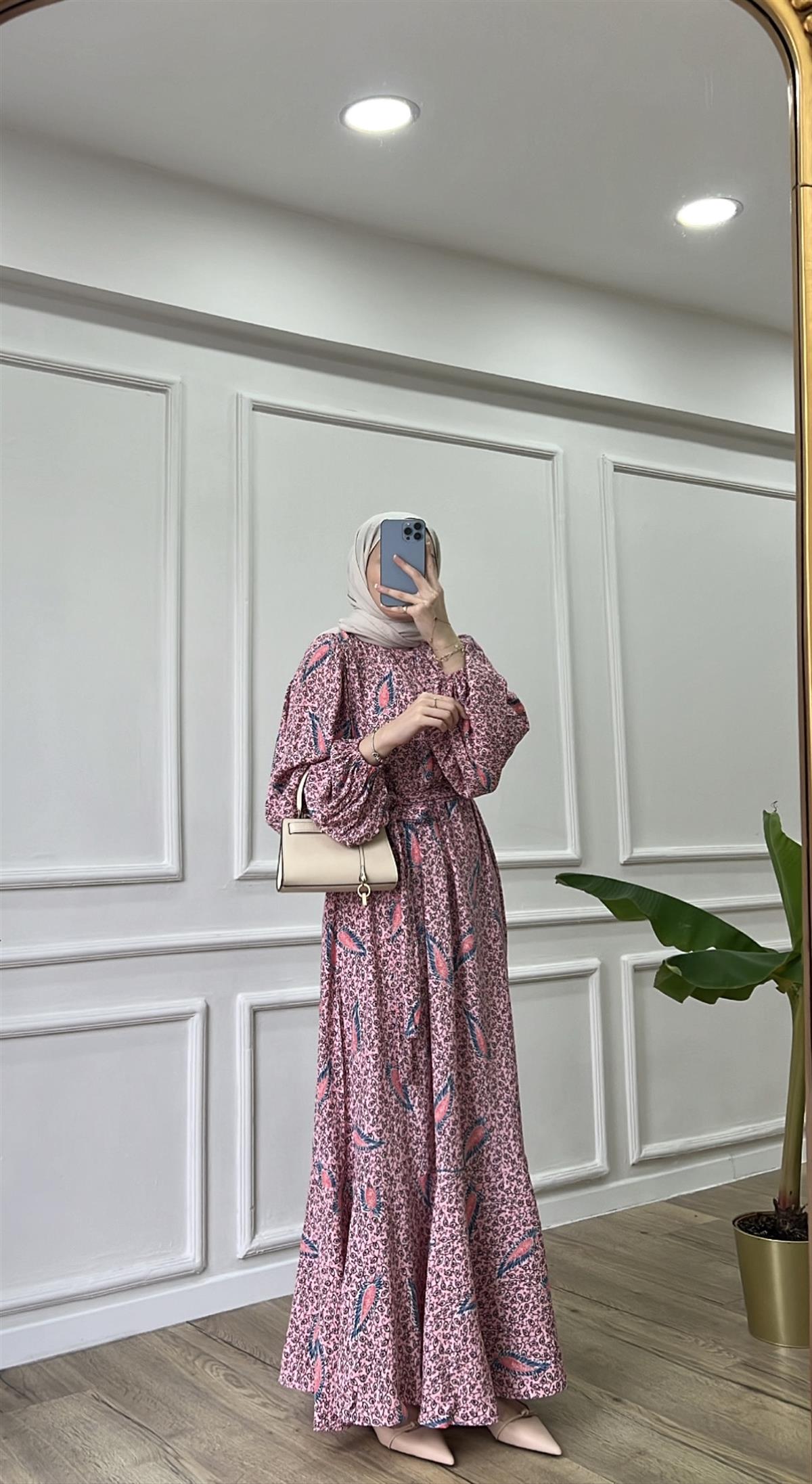 Desenli Elbise -  Pembe
