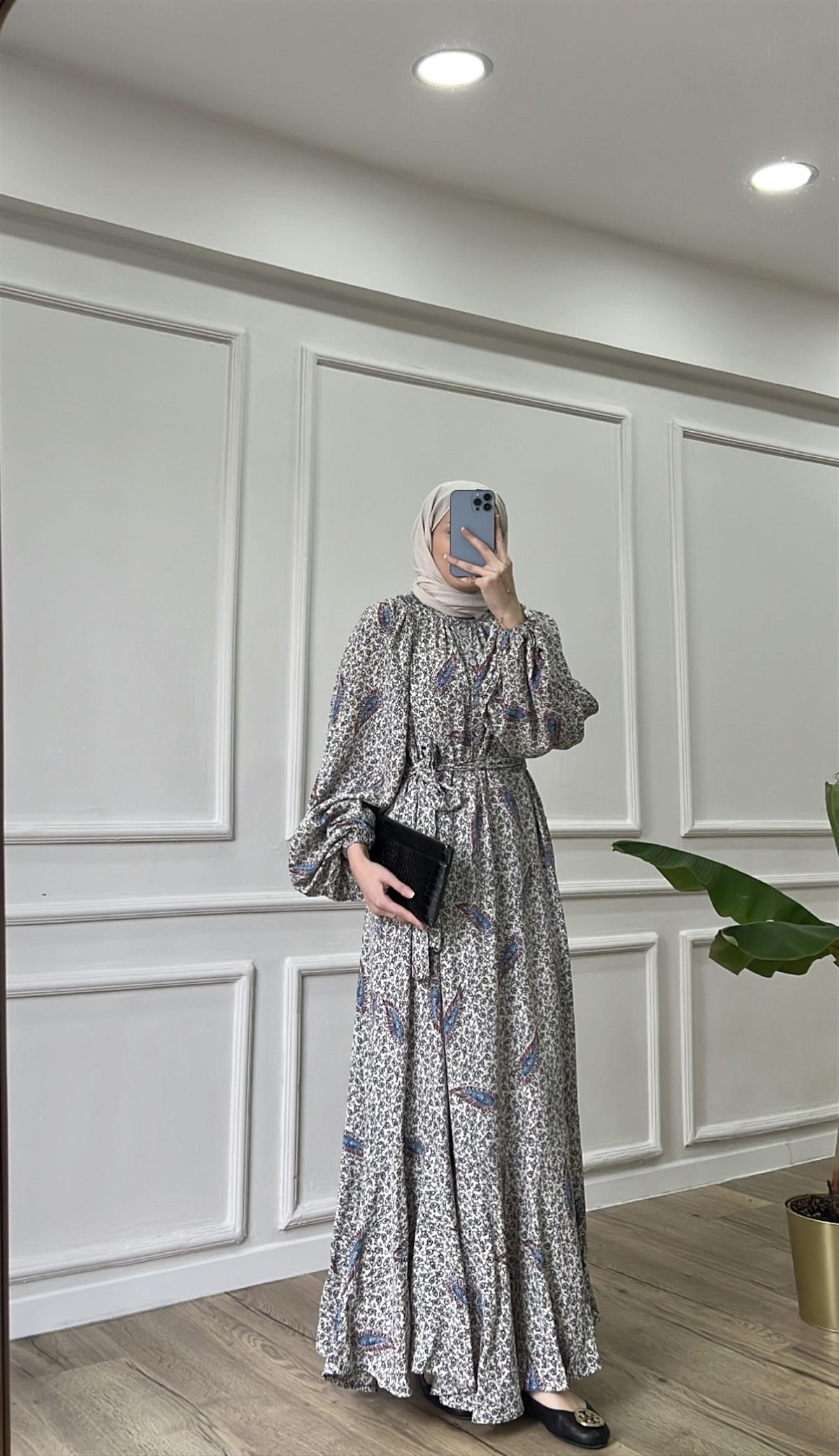 Desenli Elbise - Siyah