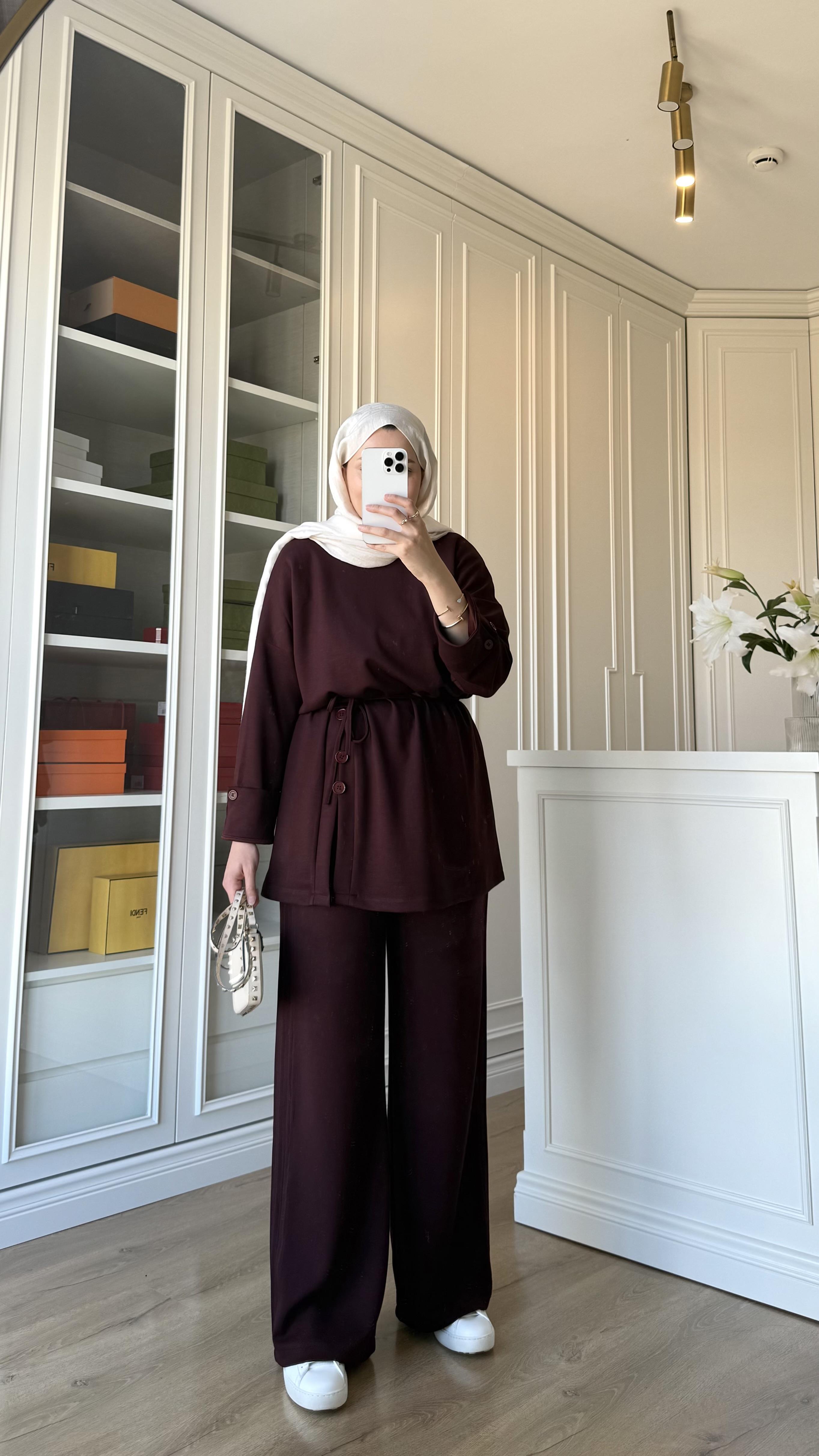 Düğme Detaylı Oysh Takım Bordo