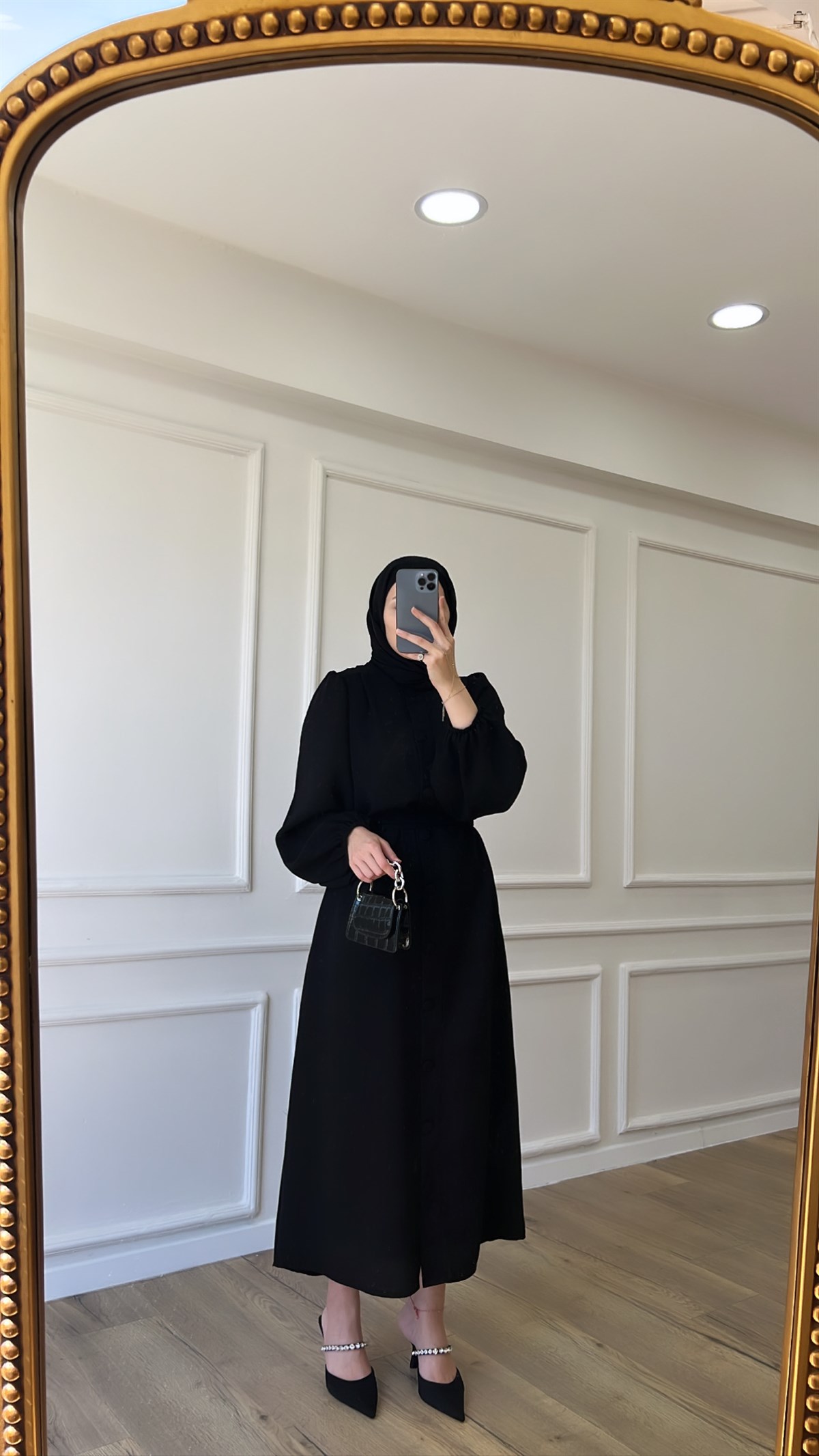 Düğmeli Elbise - Siyah